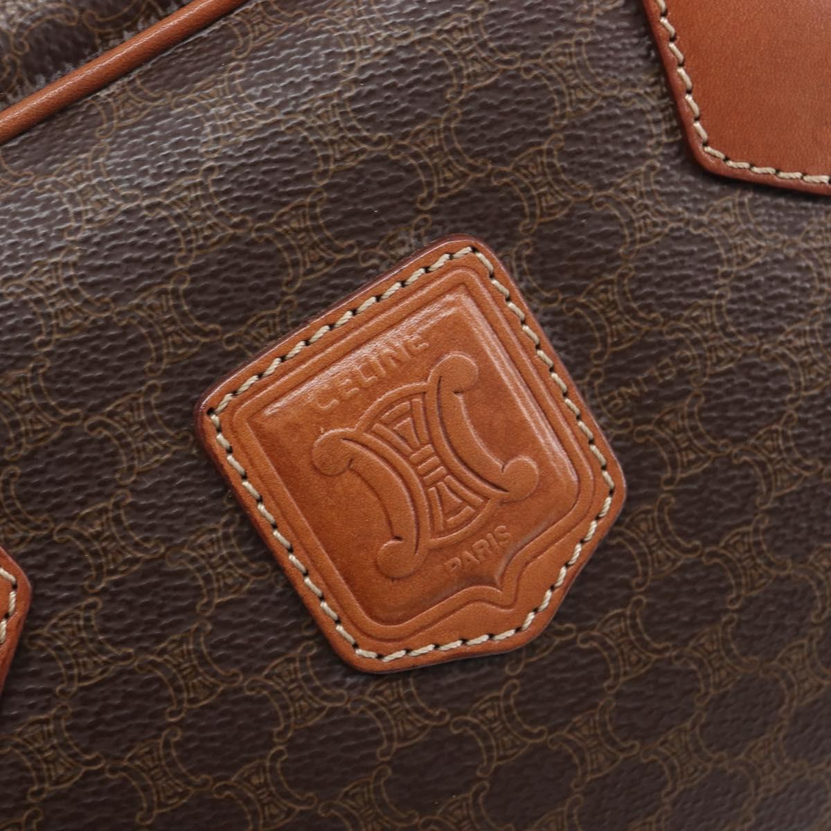 CELINE Macadam Canvas Hand Bag PVC Leather Brown Gold Auth BA16462