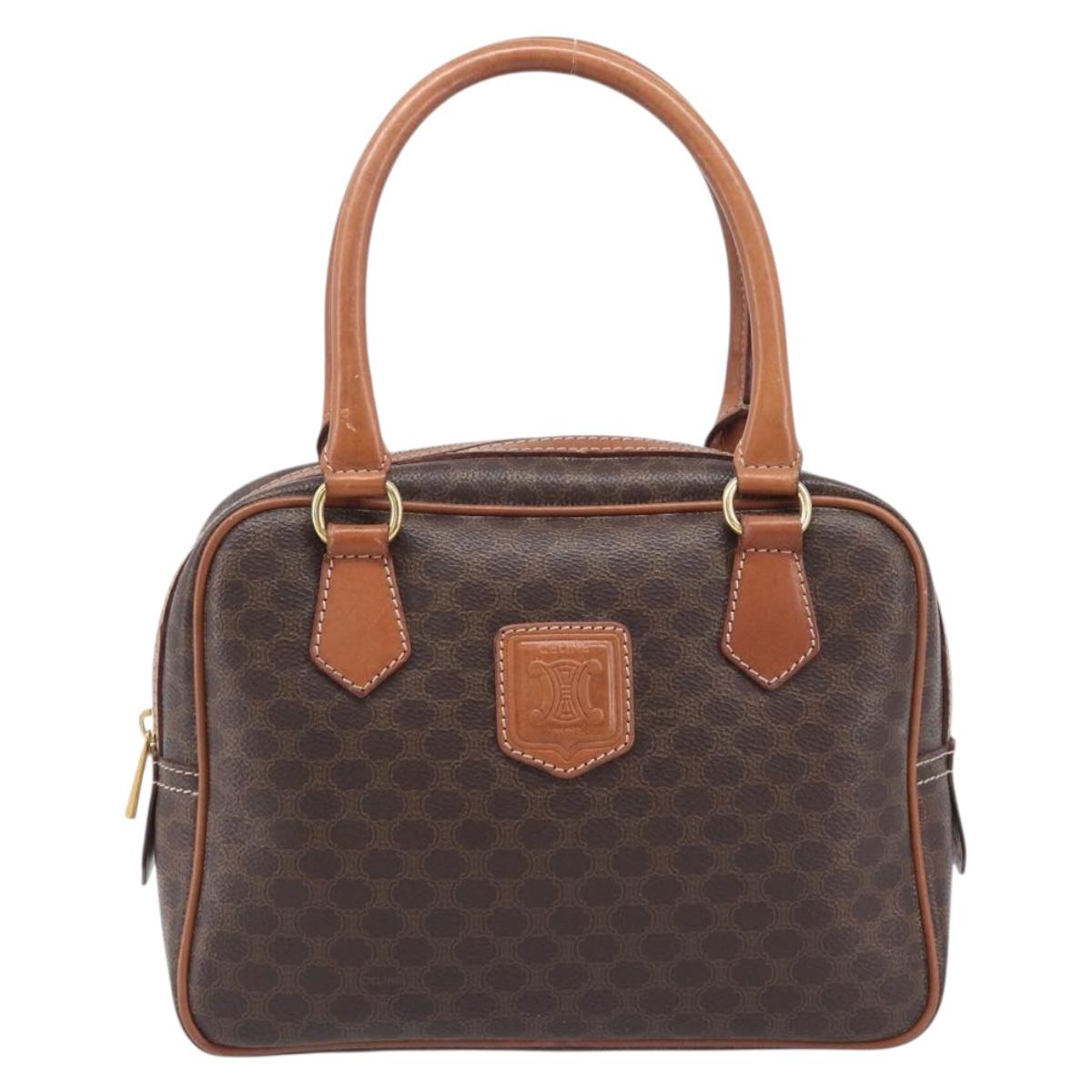 CELINE Macadam Canvas Hand Bag PVC Leather Brown Gold Auth BA16462
