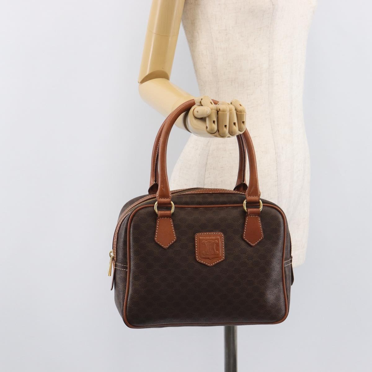 CELINE Macadam Canvas Hand Bag PVC Leather Brown Gold Auth BA16462
