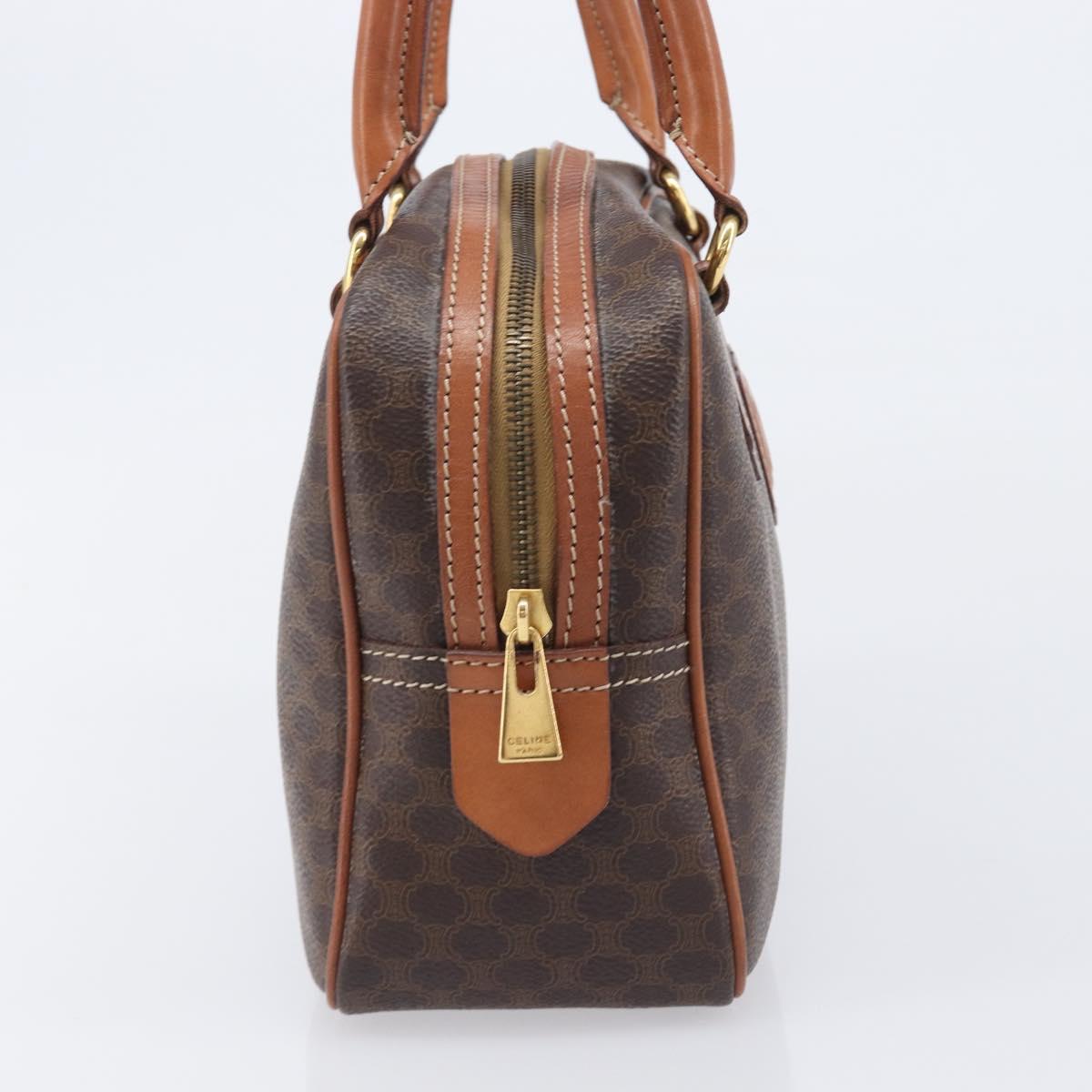 CELINE Macadam Canvas Hand Bag PVC Leather Brown Gold Auth BA16462