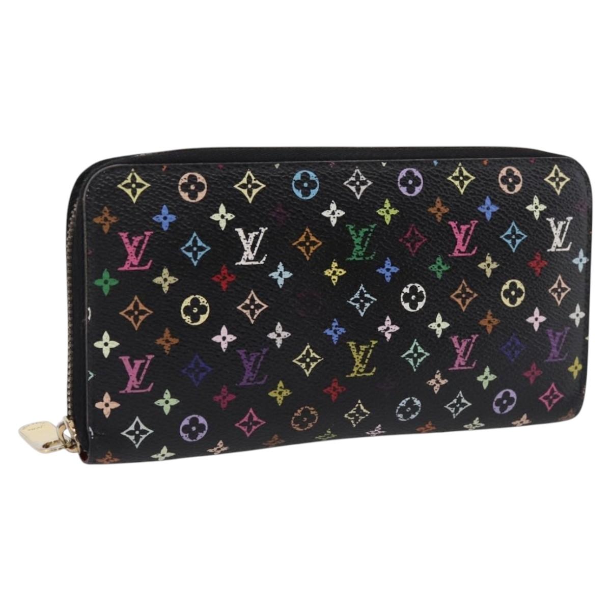 LOUIS VUITTON Monogram Multicolor Zippy Wallet Black M60243 LV Auth BA16464