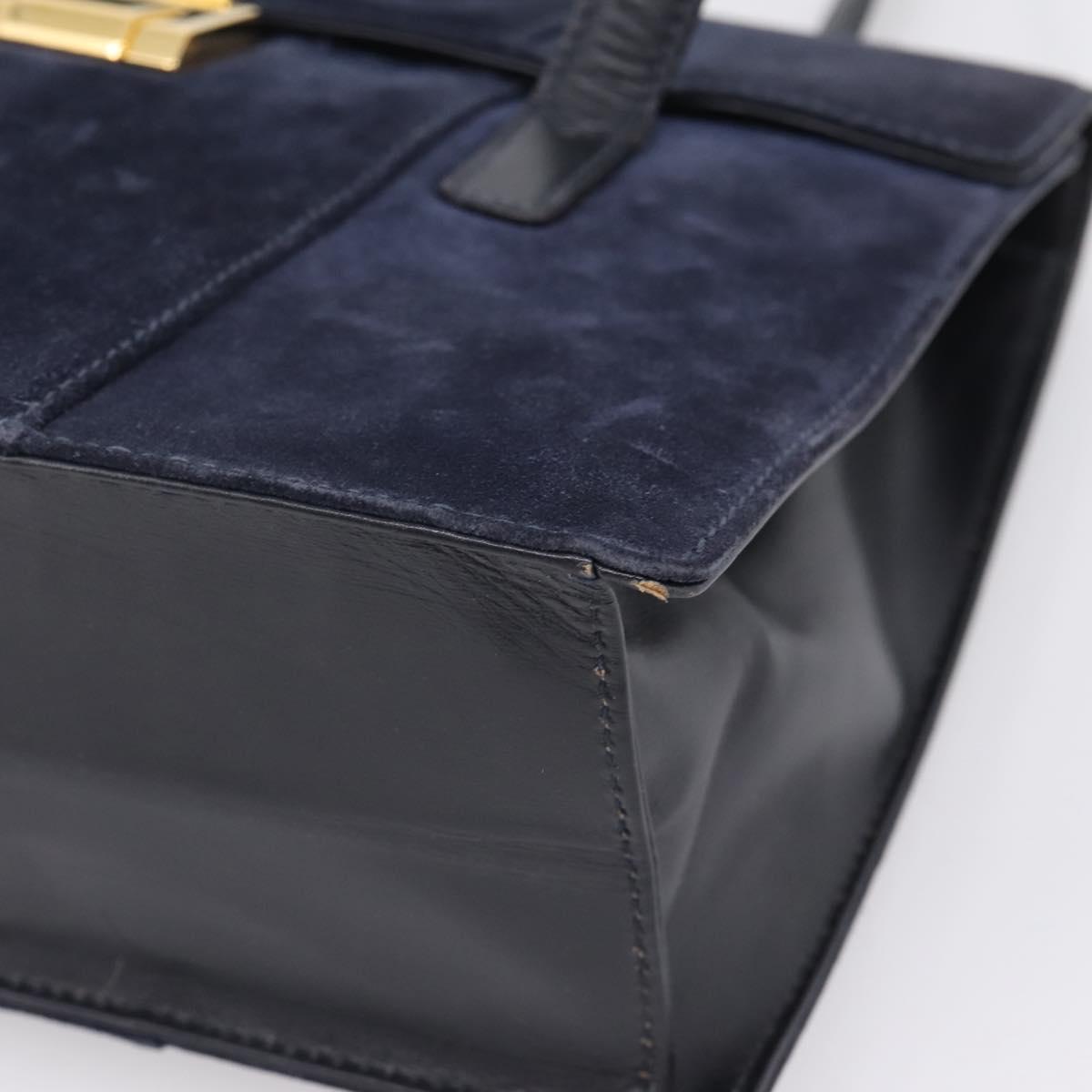 GUCCI Tote Bag Suede Navy Gold Auth BA16467