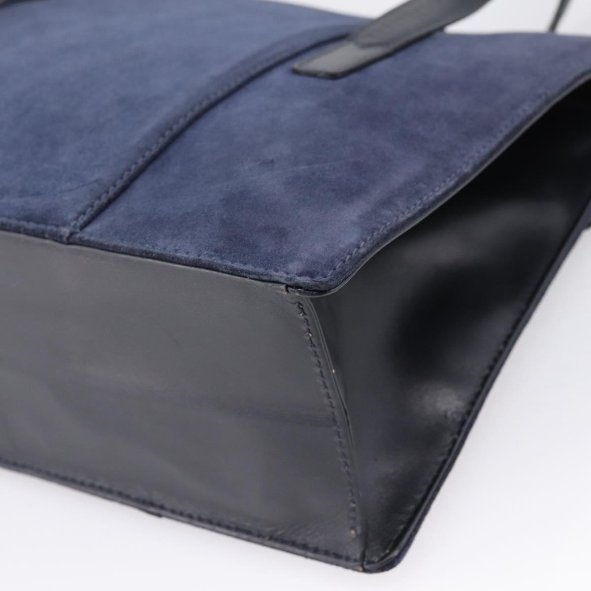 GUCCI Tote Bag Suede Navy Gold Auth BA16467