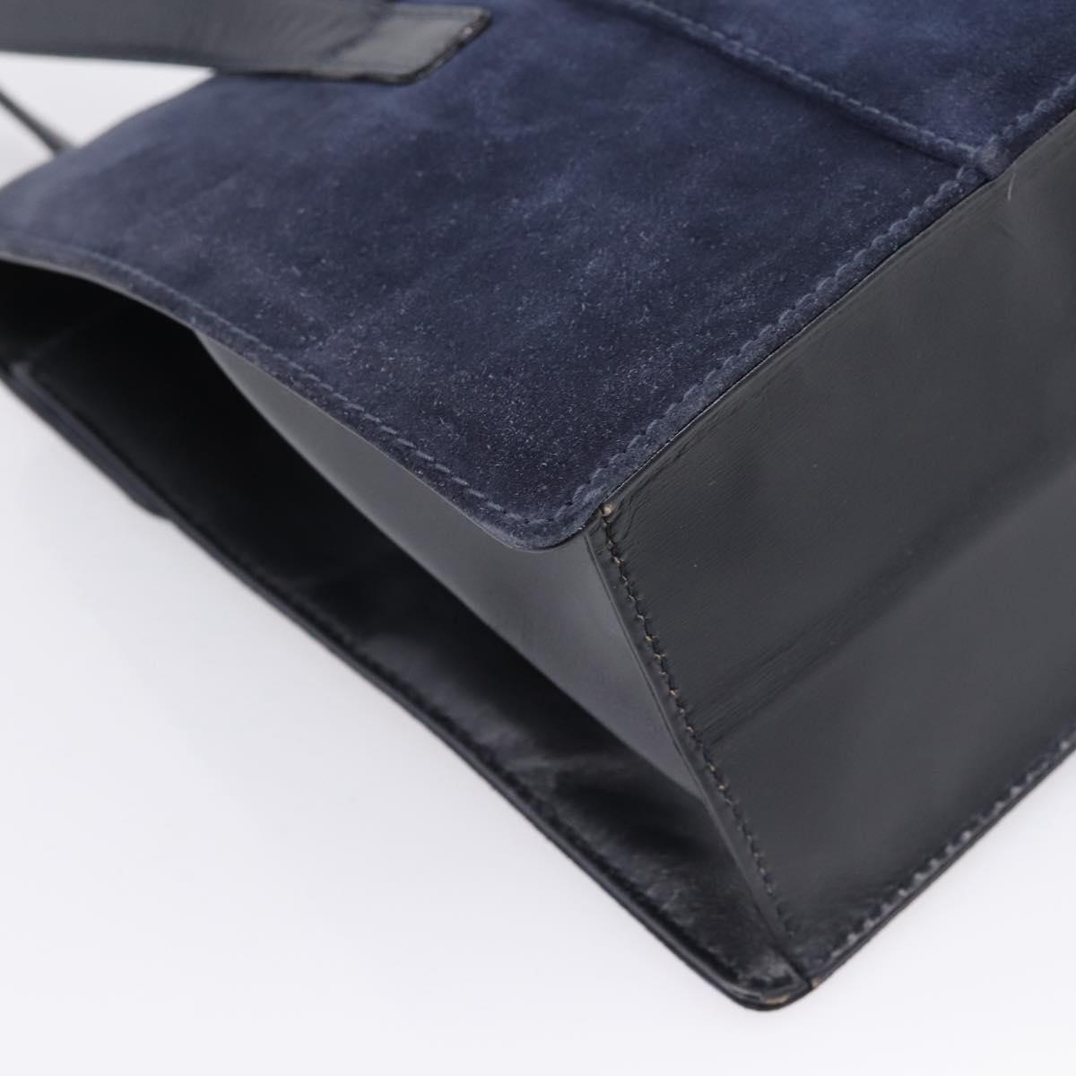 GUCCI Tote Bag Suede Navy Gold Auth BA16467