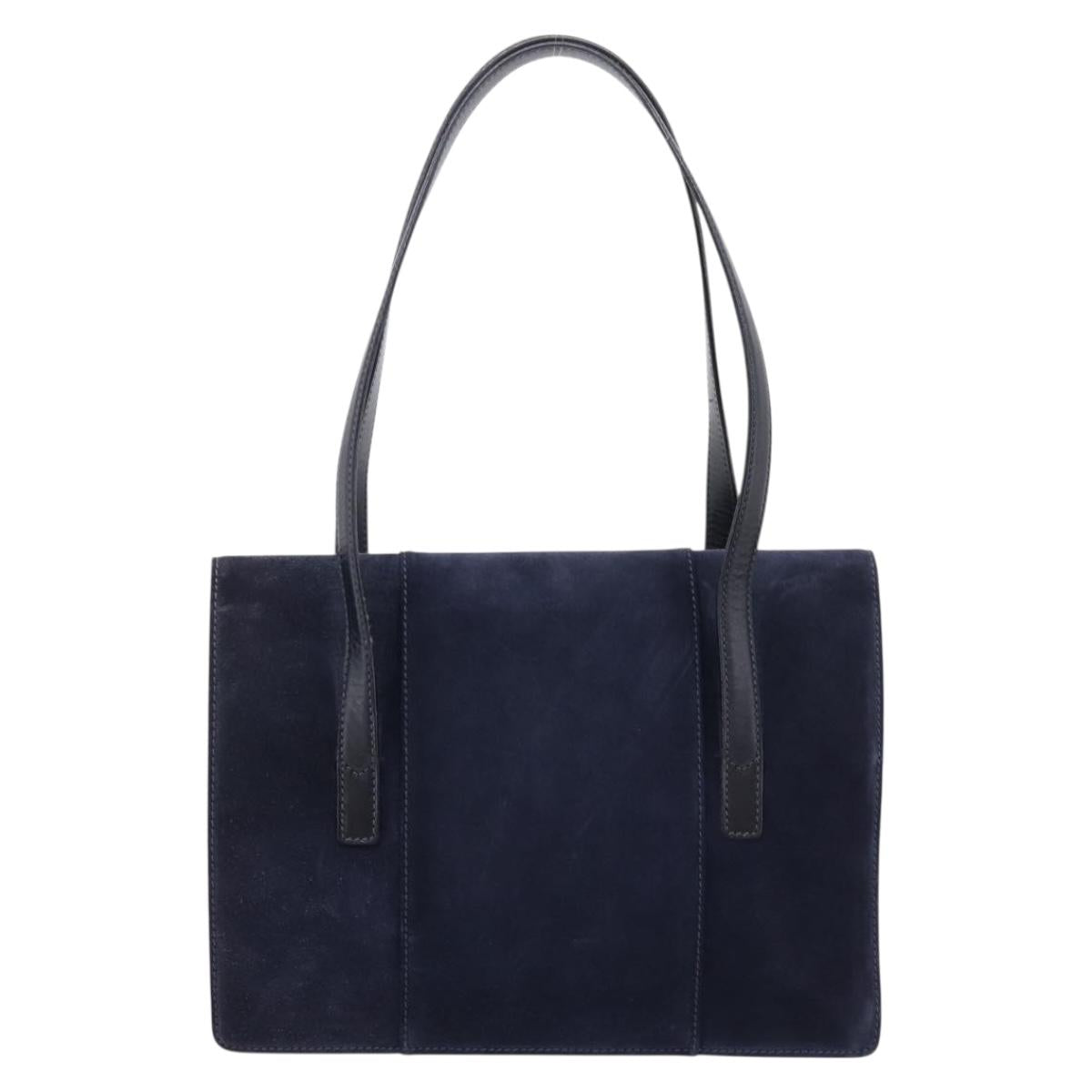GUCCI Tote Bag Suede Navy Gold Auth BA16467