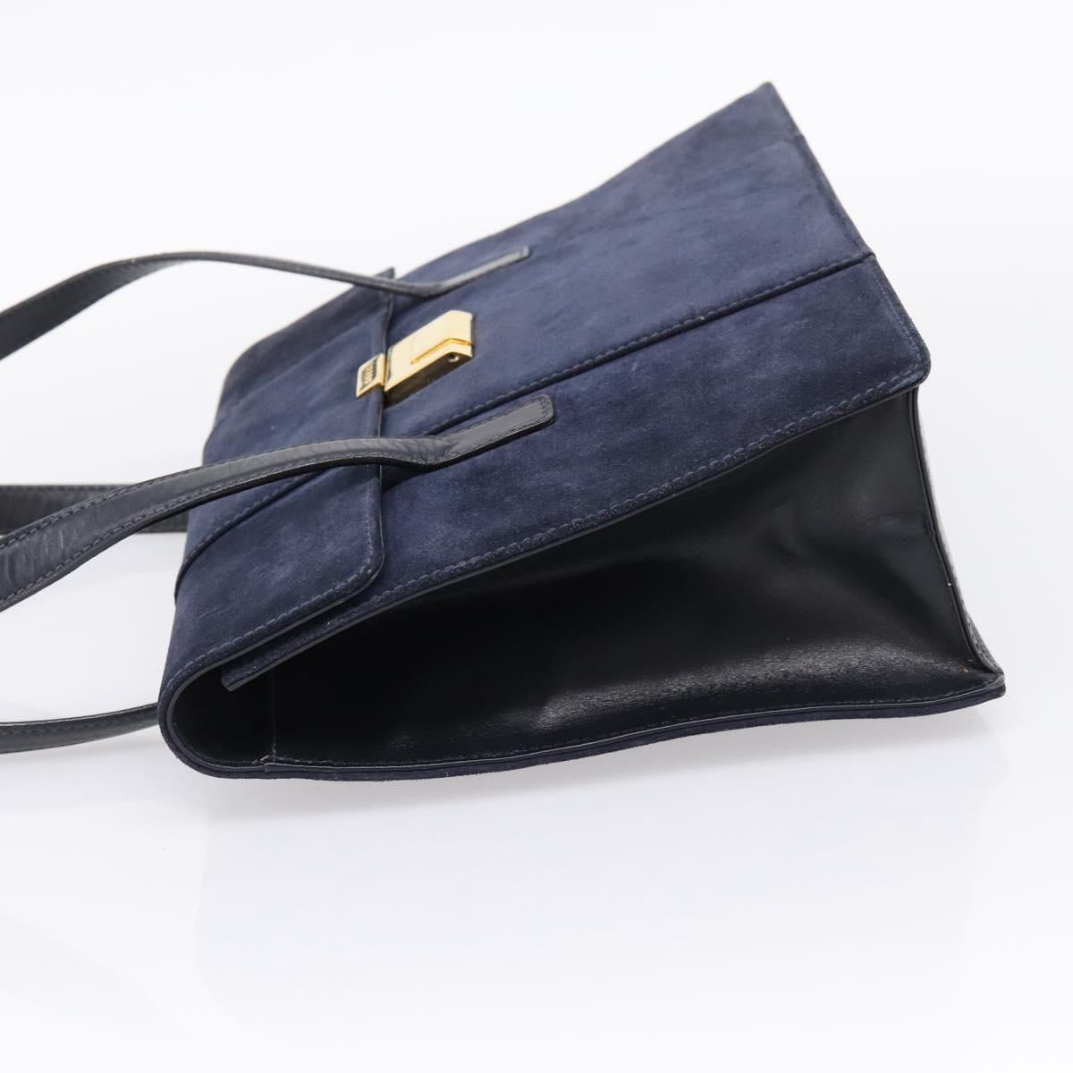 GUCCI Tote Bag Suede Navy Gold Auth BA16467