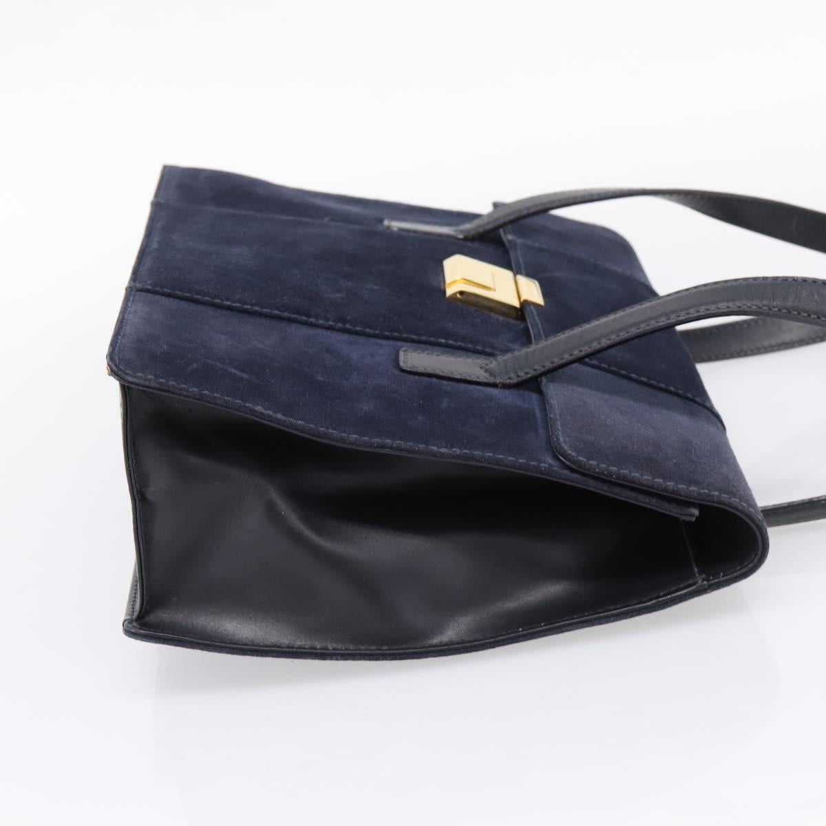 GUCCI Tote Bag Suede Navy Gold Auth BA16467