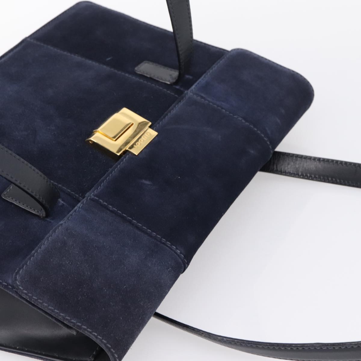 GUCCI Tote Bag Suede Navy Gold Auth BA16467