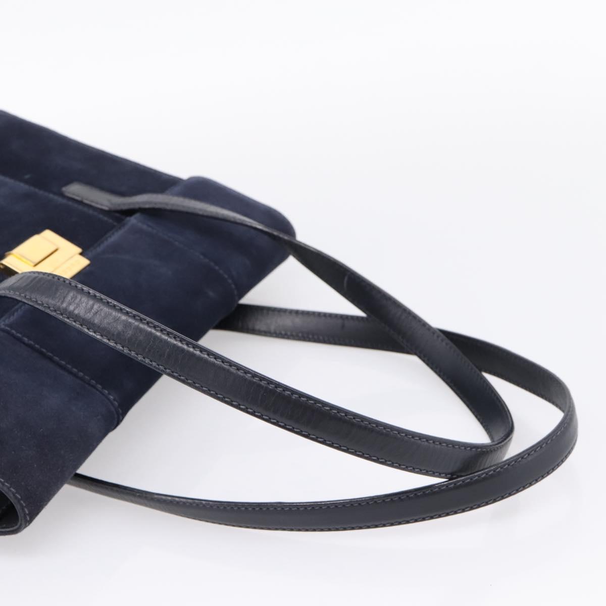GUCCI Tote Bag Suede Navy Gold Auth BA16467