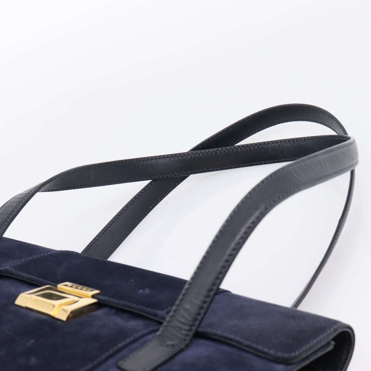 GUCCI Tote Bag Suede Navy Gold Auth BA16467
