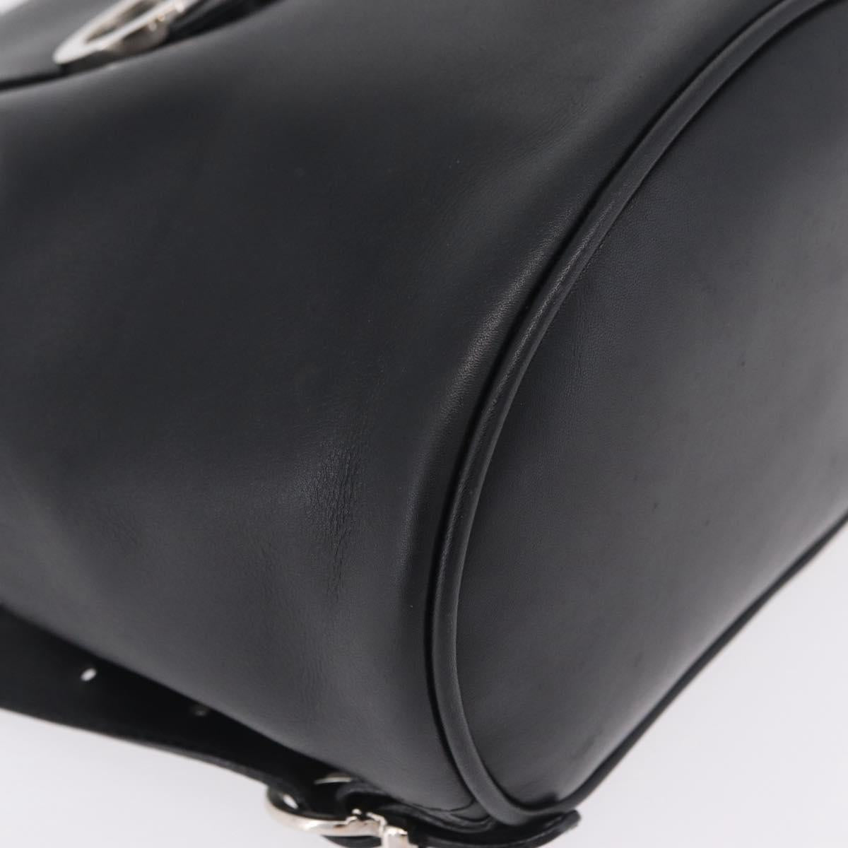 Salvatore Ferragamo Gancini Backpack Leather Black Silver Auth BA16468