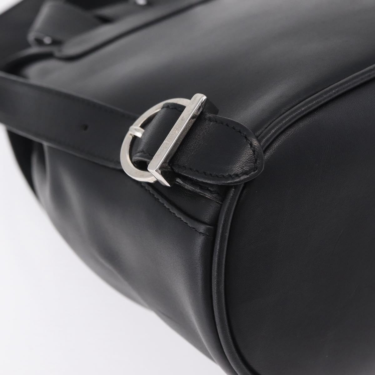 Salvatore Ferragamo Gancini Backpack Leather Black Silver Auth BA16468