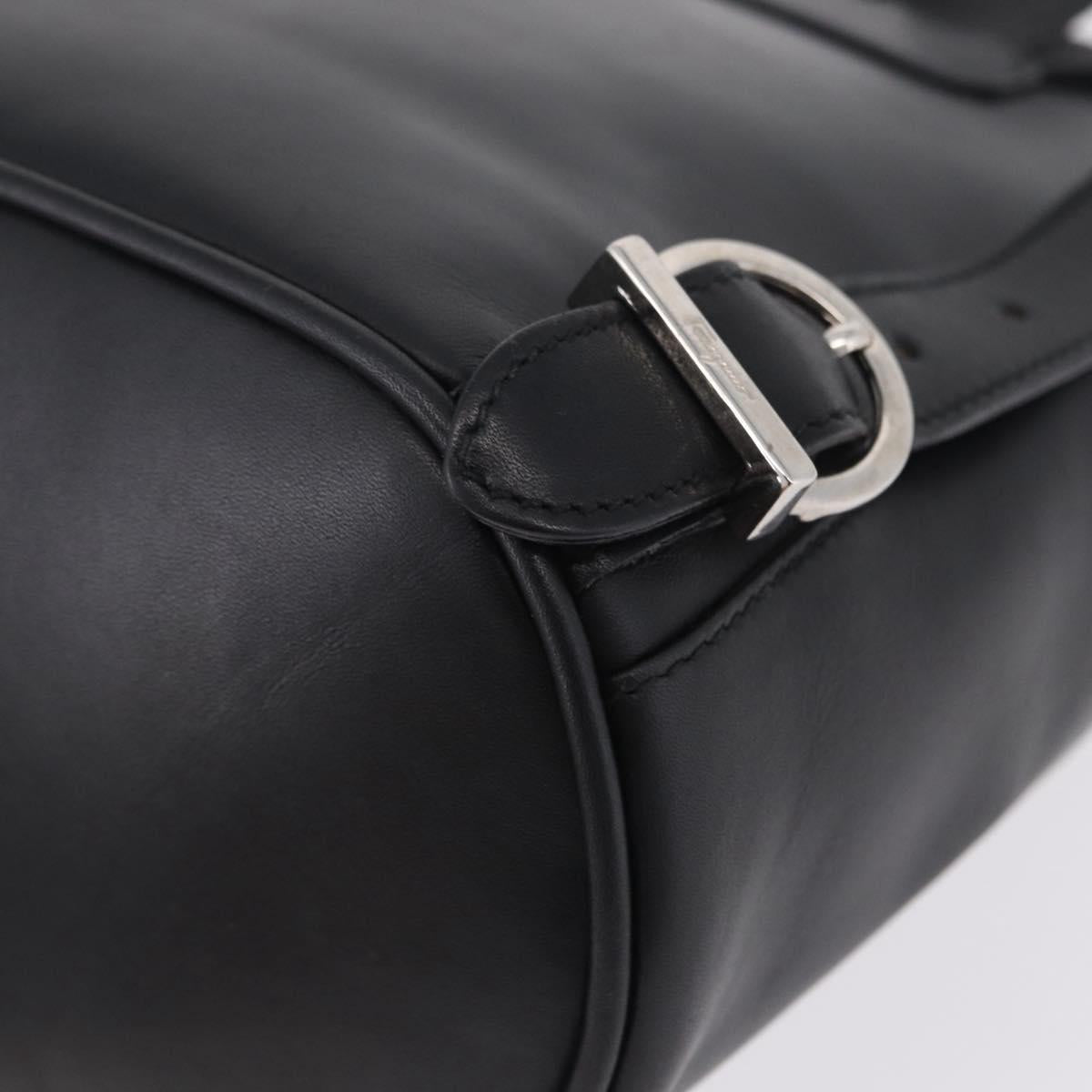Salvatore Ferragamo Gancini Backpack Leather Black Silver Auth BA16468