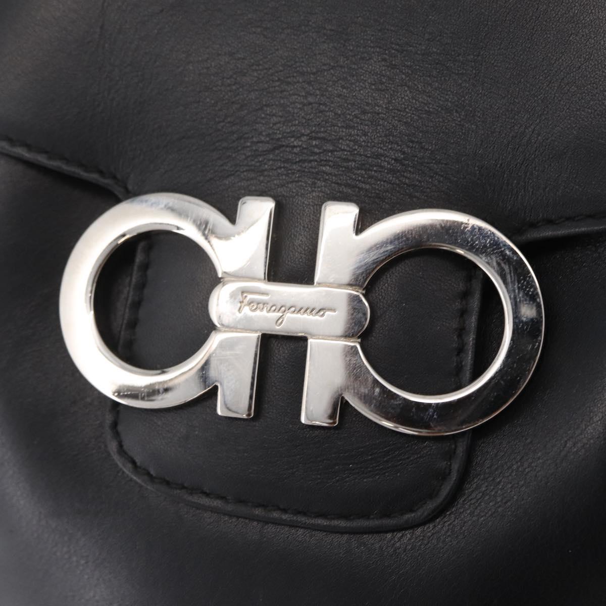 Salvatore Ferragamo Gancini Backpack Leather Black Silver Auth BA16468