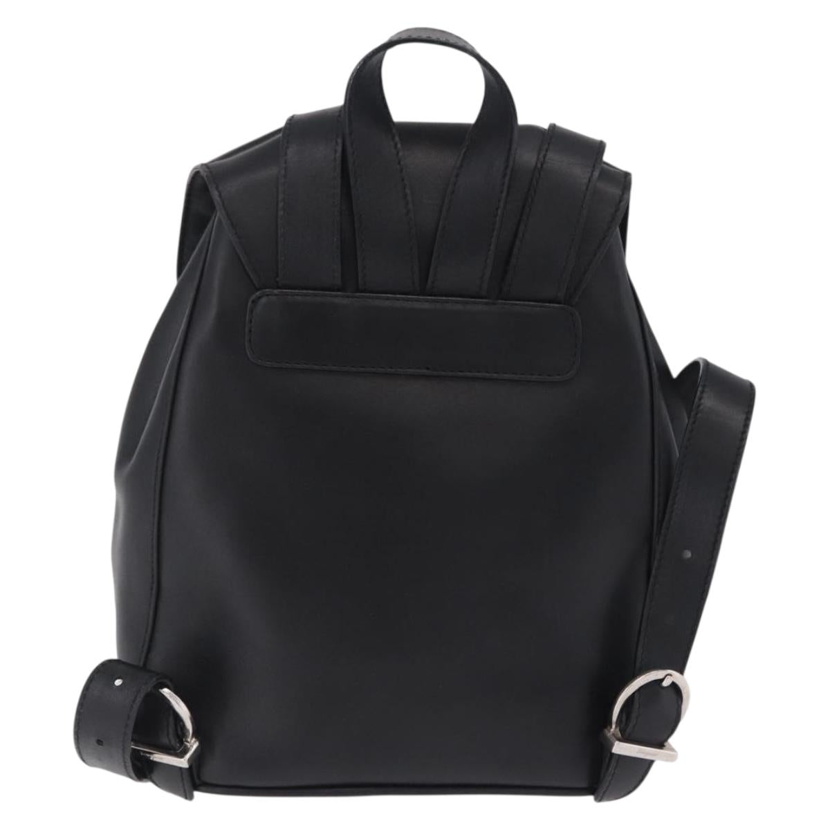 Salvatore Ferragamo Gancini Backpack Leather Black Silver Auth BA16468
