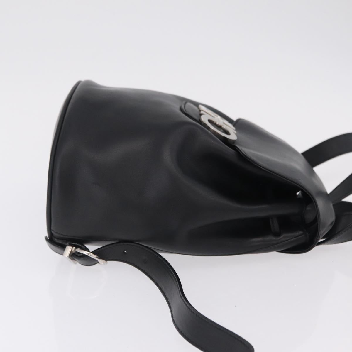 Salvatore Ferragamo Gancini Backpack Leather Black Silver Auth BA16468