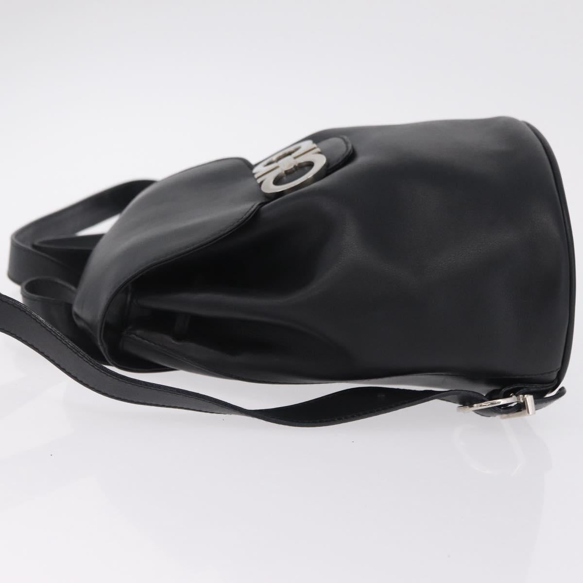 Salvatore Ferragamo Gancini Backpack Leather Black Silver Auth BA16468