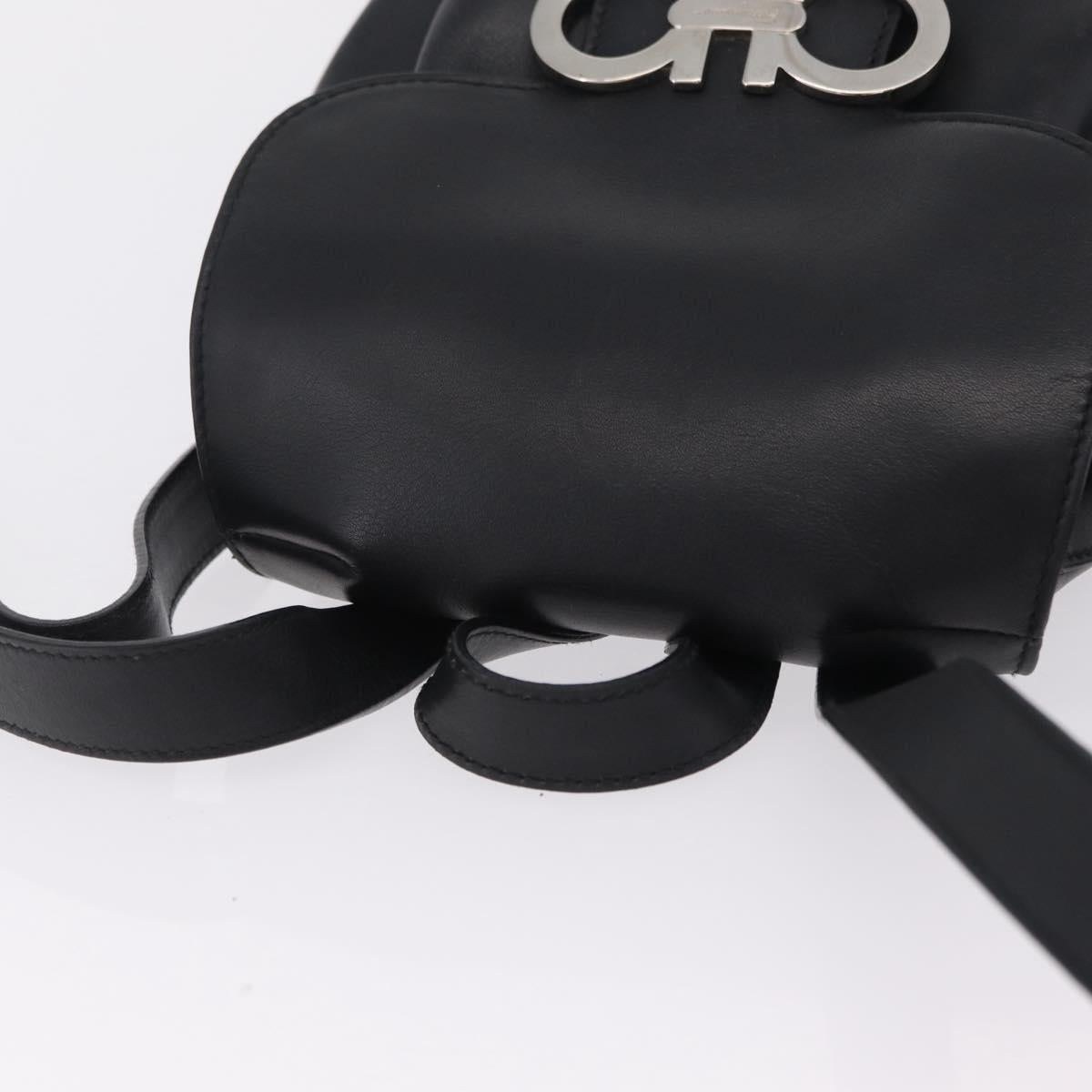 Salvatore Ferragamo Gancini Backpack Leather Black Silver Auth BA16468