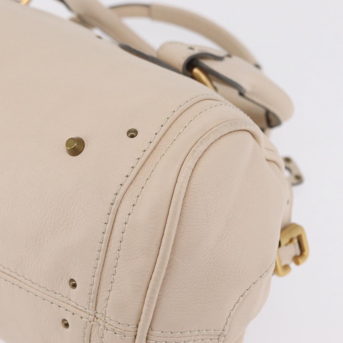 Chloe Paddington Hand Bag Leather Ivory Gold Tone Auth BA16483V