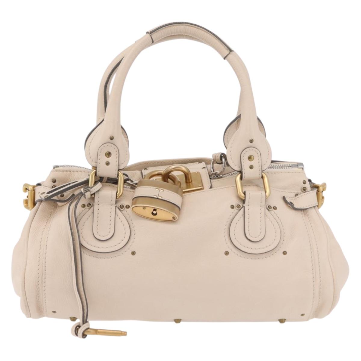 Chloe Paddington Hand Bag Leather Ivory Gold Tone Auth BA16483V
