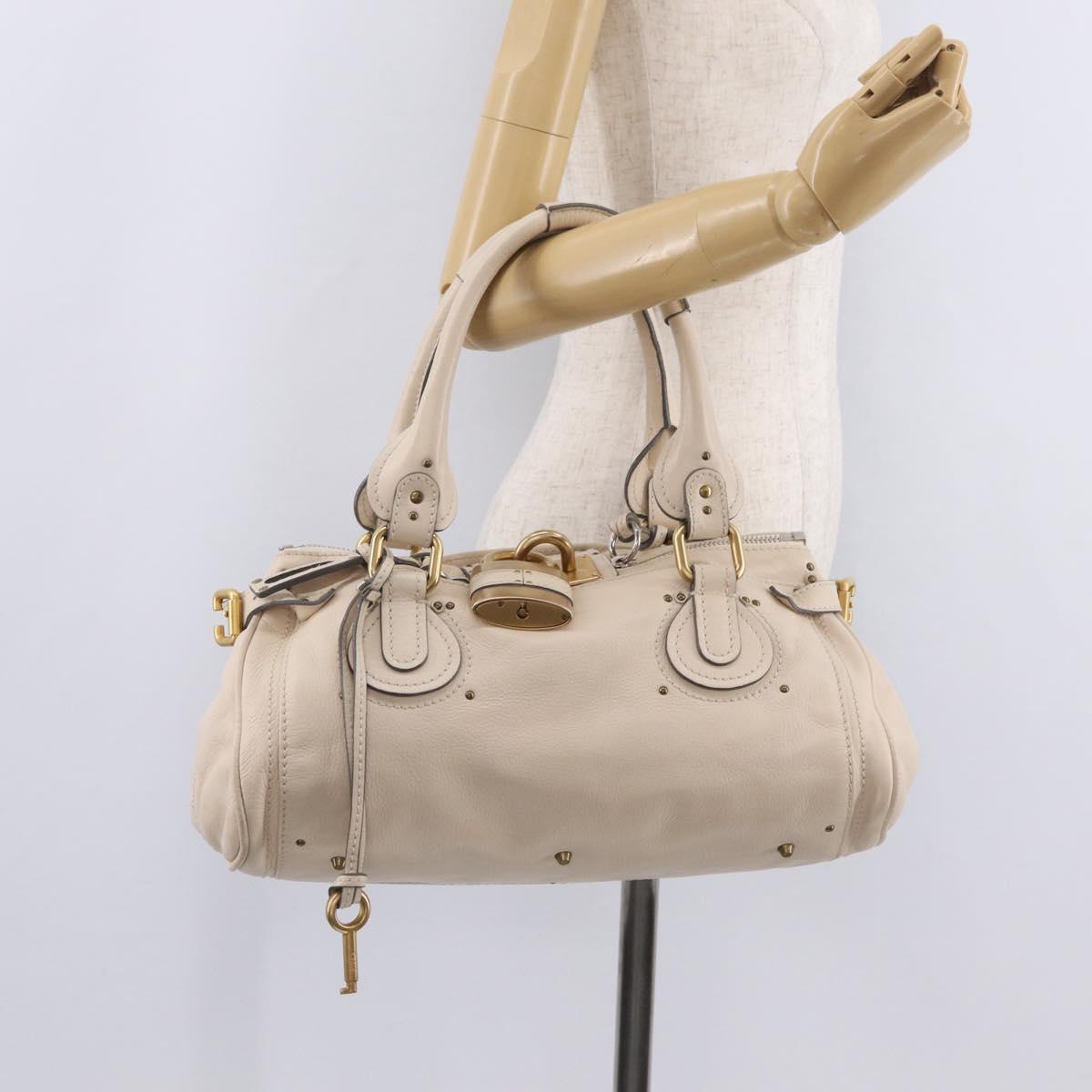 Chloe Paddington Hand Bag Leather Ivory Gold Tone Auth BA16483V