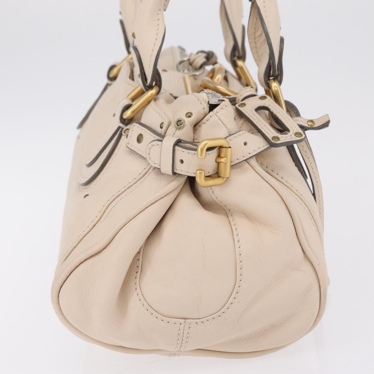 Chloe Paddington Hand Bag Leather Ivory Gold Tone Auth BA16483V