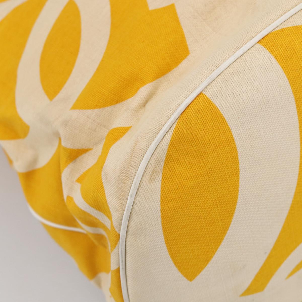 CHANEL Drawstring Chain Shoulder Bag Canvas Yellow Gold Tone CC Auth BA16485