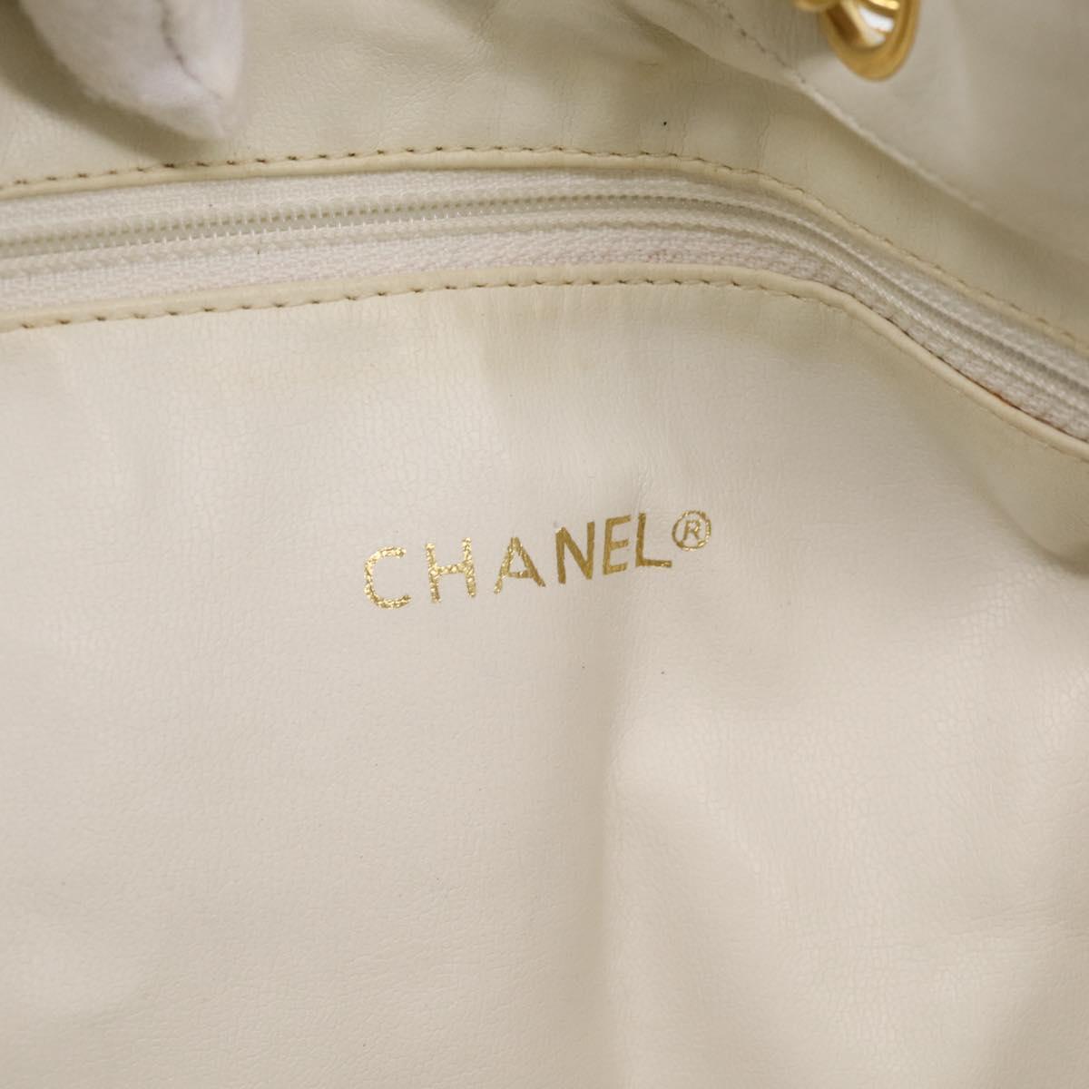 CHANEL Drawstring Chain Shoulder Bag Canvas Yellow Gold Tone CC Auth BA16485
