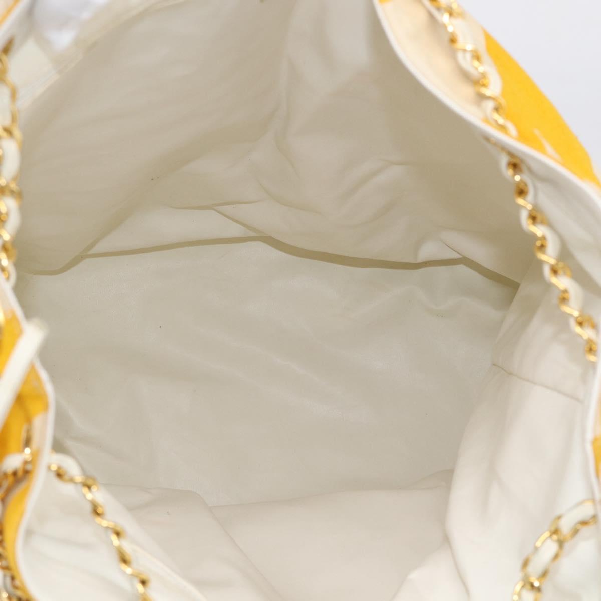 CHANEL Drawstring Chain Shoulder Bag Canvas Yellow Gold Tone CC Auth BA16485