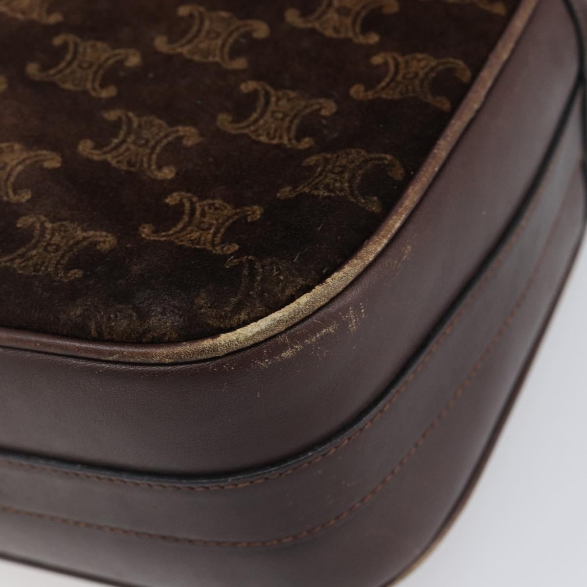 CELINE Macadam Shoulder Bag Suede Brown Gold Tone Auth BA16486