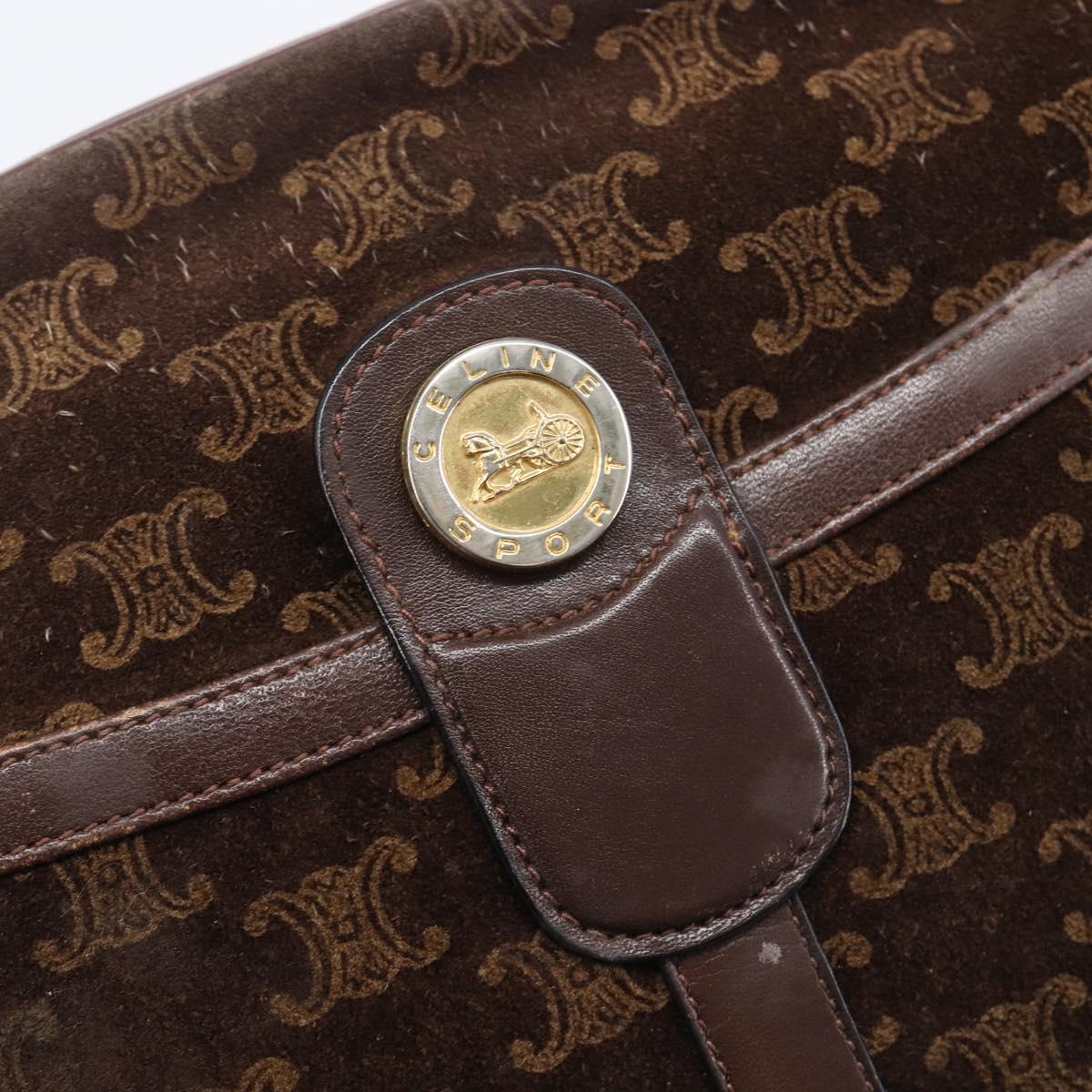 CELINE Macadam Shoulder Bag Suede Brown Gold Tone Auth BA16486