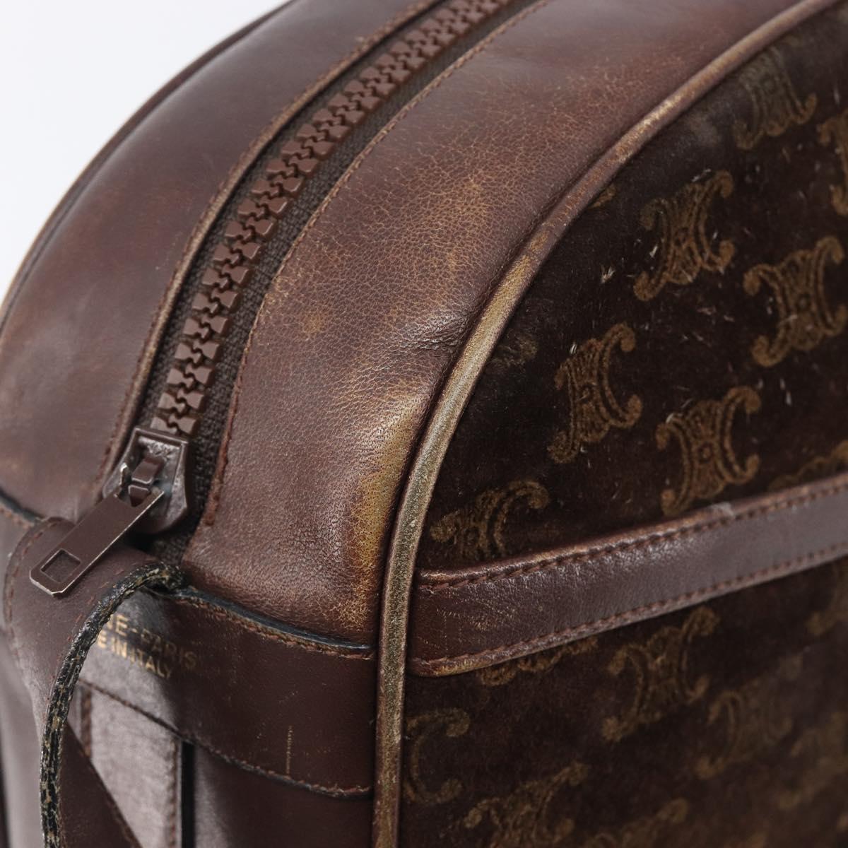 CELINE Macadam Shoulder Bag Suede Brown Gold Tone Auth BA16486