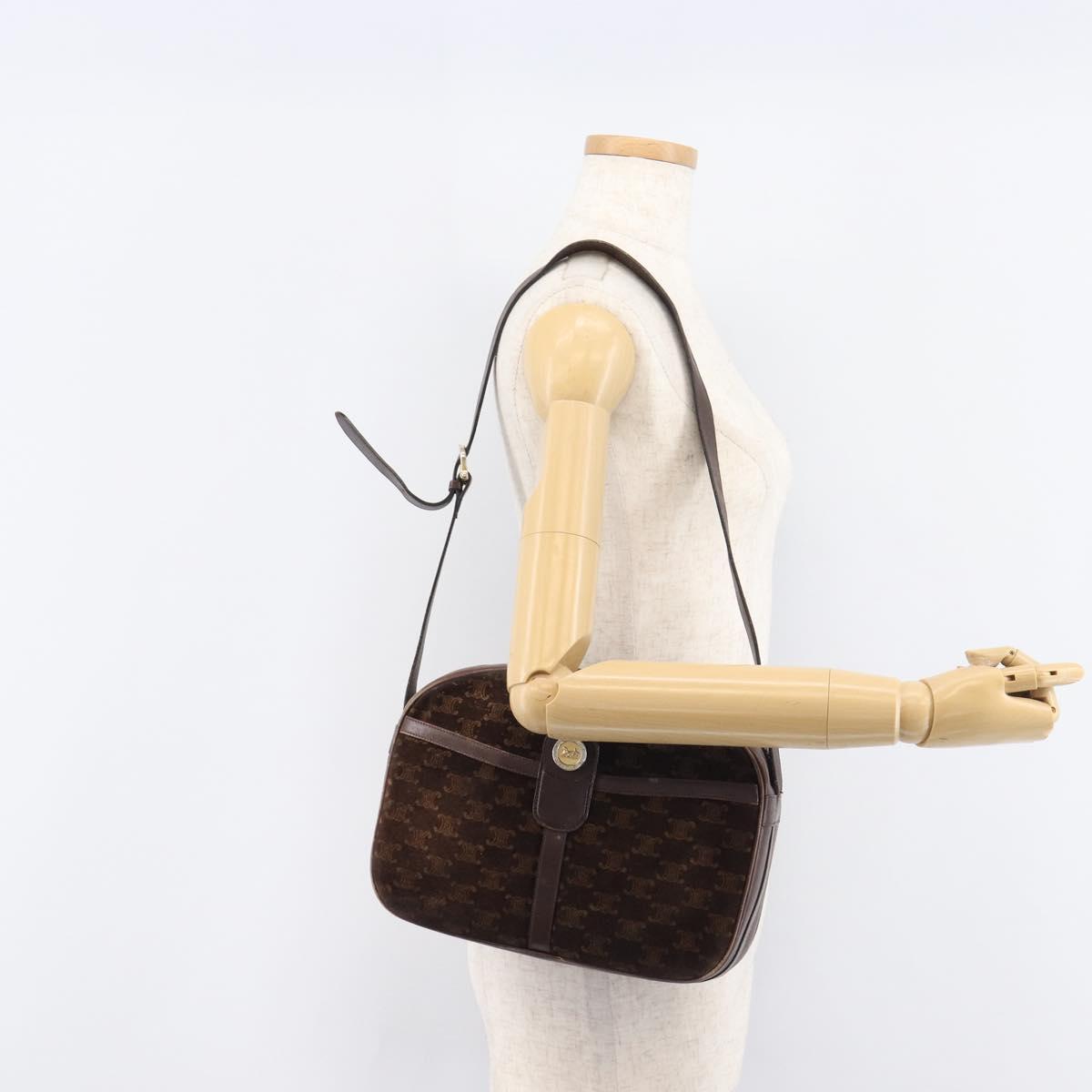 CELINE Macadam Shoulder Bag Suede Brown Gold Tone Auth BA16486