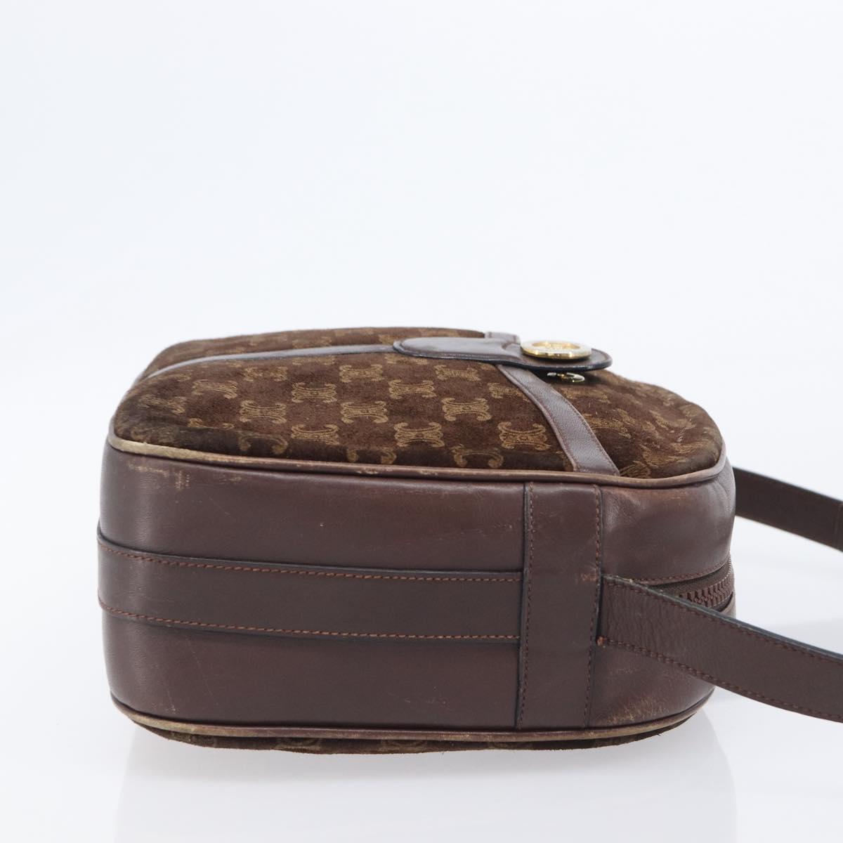 CELINE Macadam Shoulder Bag Suede Brown Gold Tone Auth BA16486