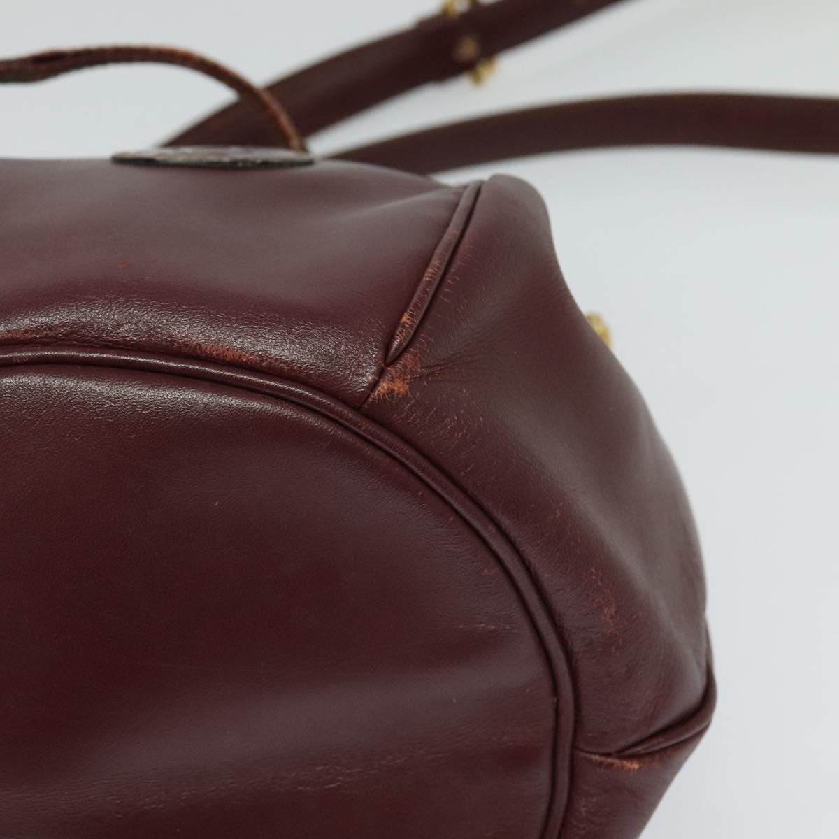 CARTIER Must Line Shoulder Bag Leather Bordeaux Gold Auth BA1649