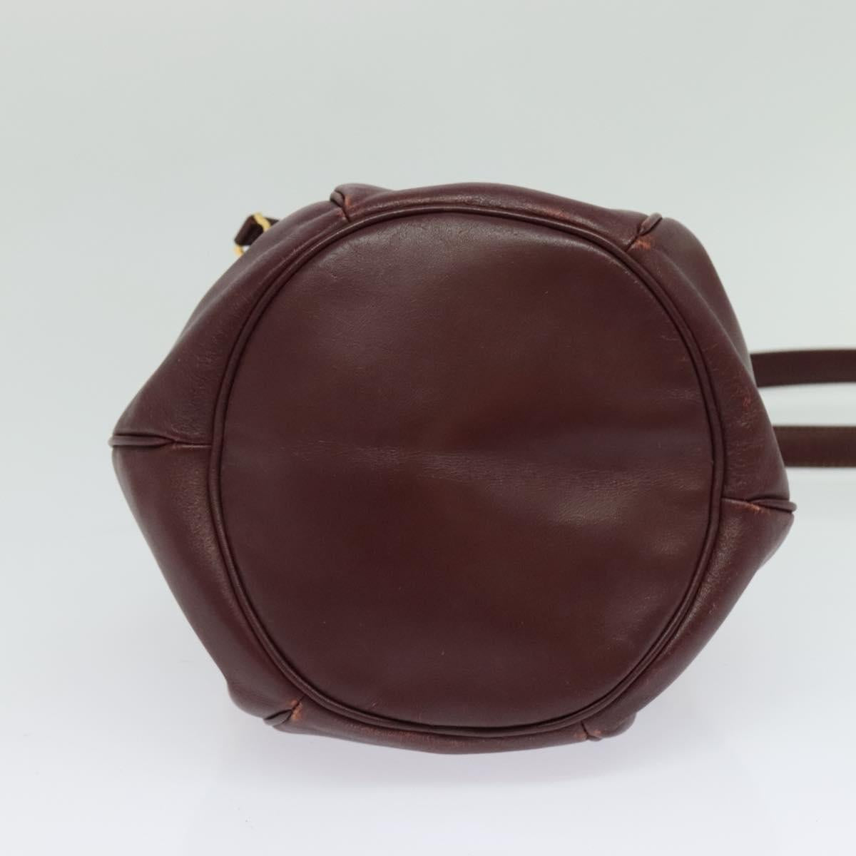 CARTIER Must Line Shoulder Bag Leather Bordeaux Gold Auth BA1649