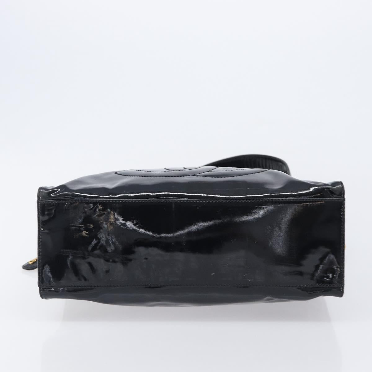 CHANEL COCO Mark Chain Shoulder Bag Patent Black Gold Tone CC Auth BA16492