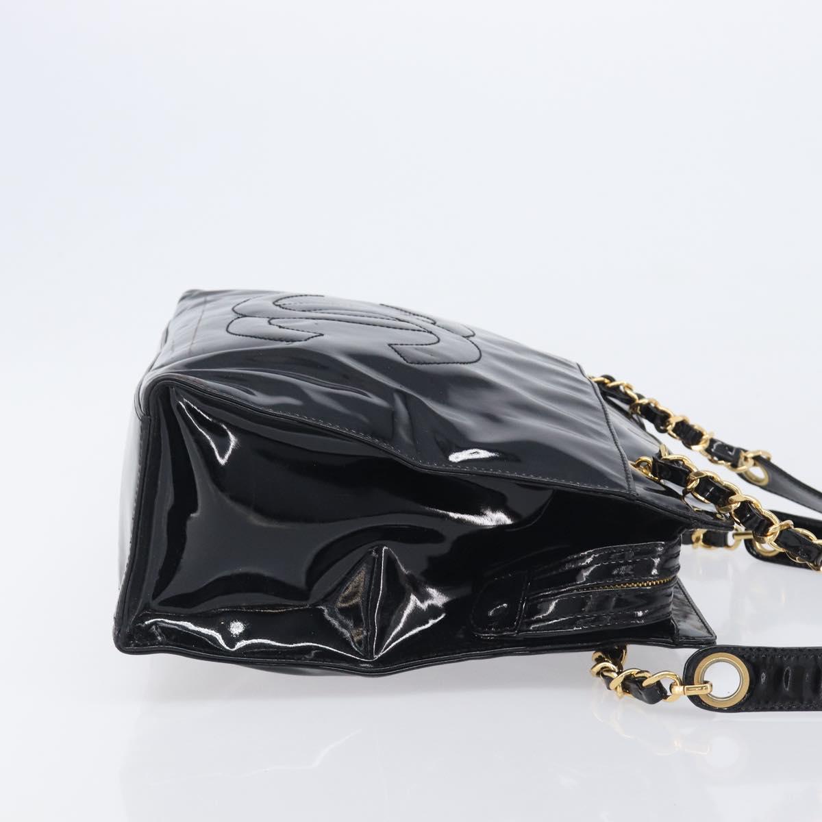 CHANEL COCO Mark Chain Shoulder Bag Patent Black Gold Tone CC Auth BA16492