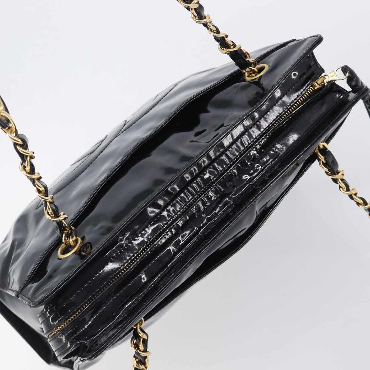 CHANEL COCO Mark Chain Shoulder Bag Patent Black Gold Tone CC Auth BA16492