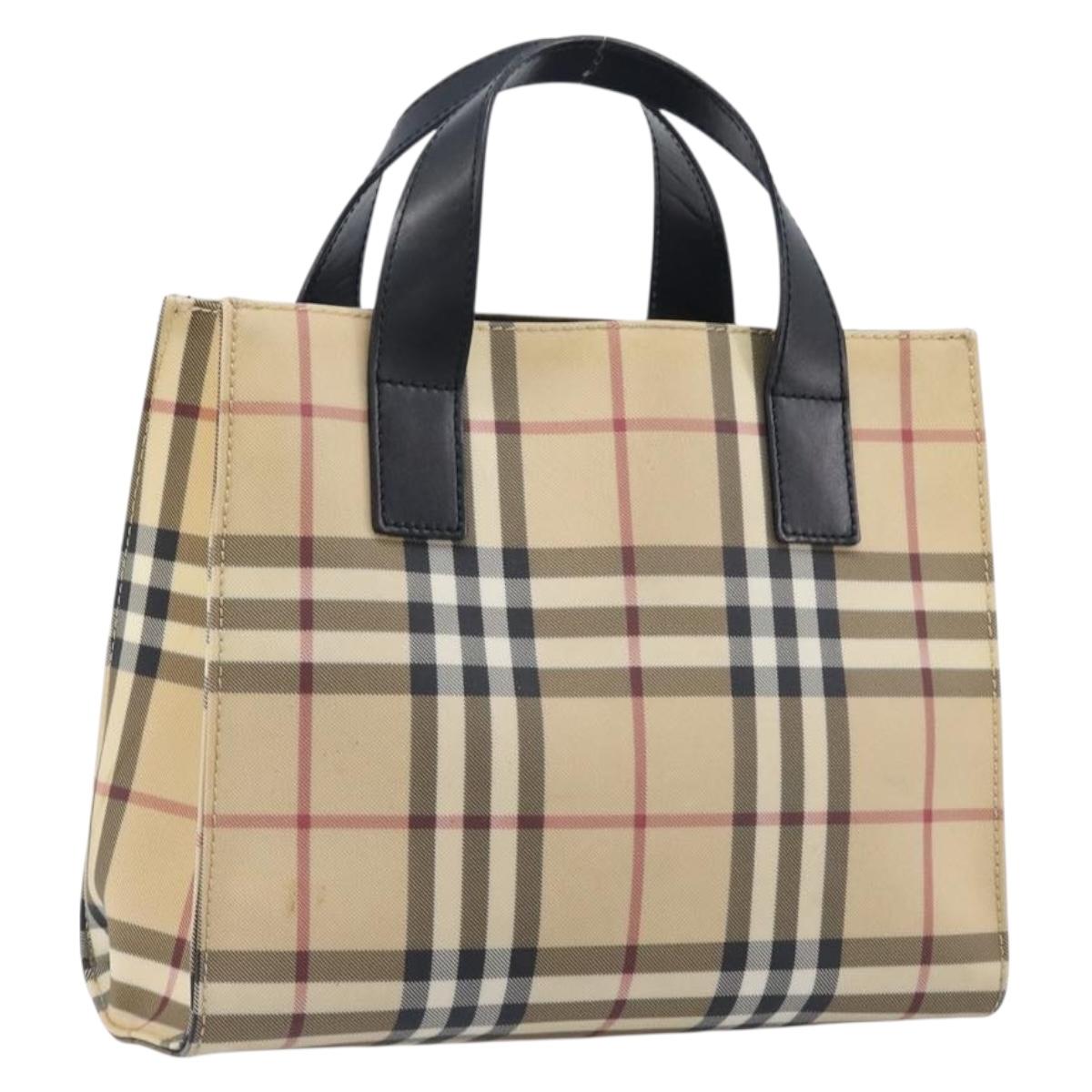 BURBERRY Nova Check Hand Bag PVC Leather Beige Black Auth BA16493