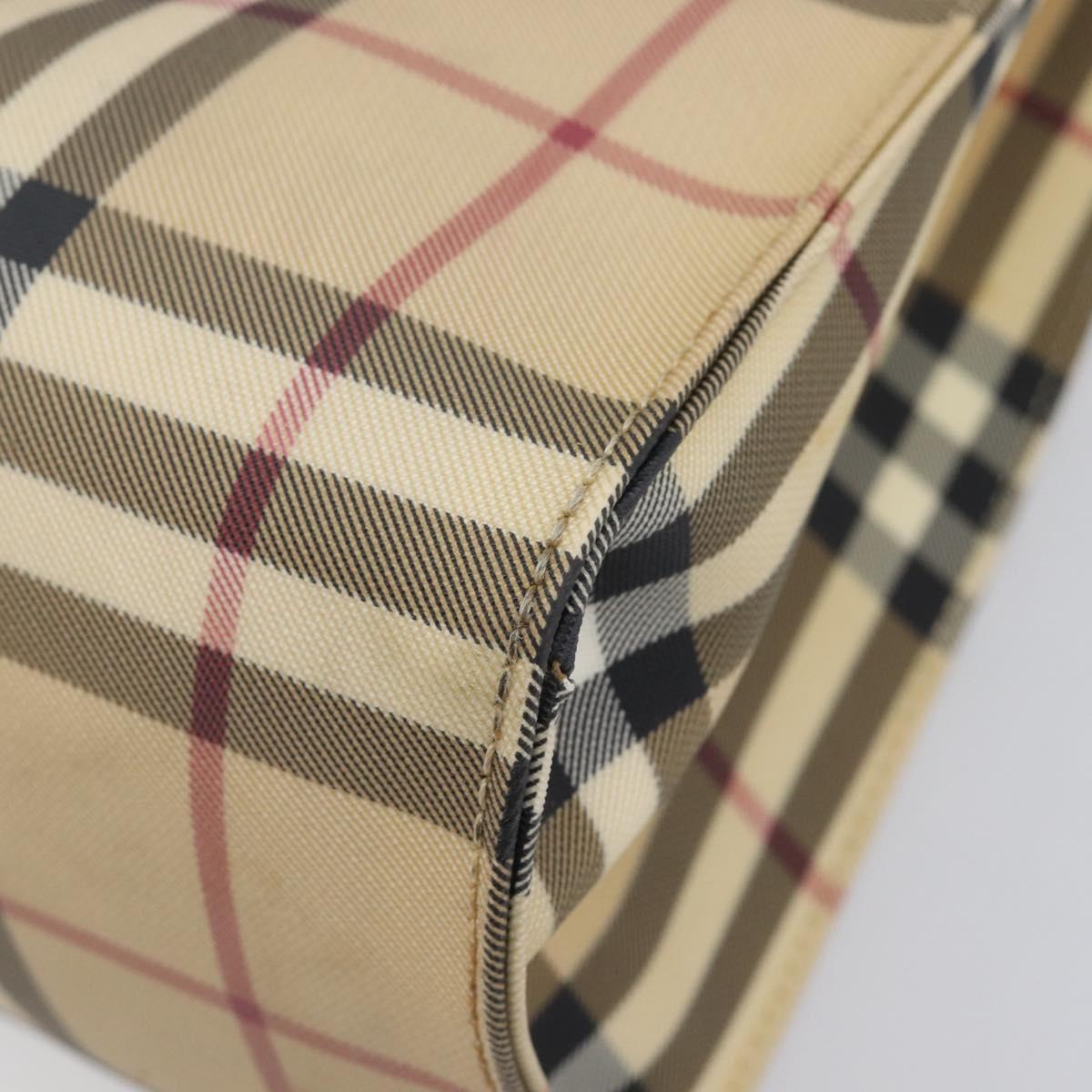 BURBERRY Nova Check Hand Bag PVC Leather Beige Black Auth BA16493