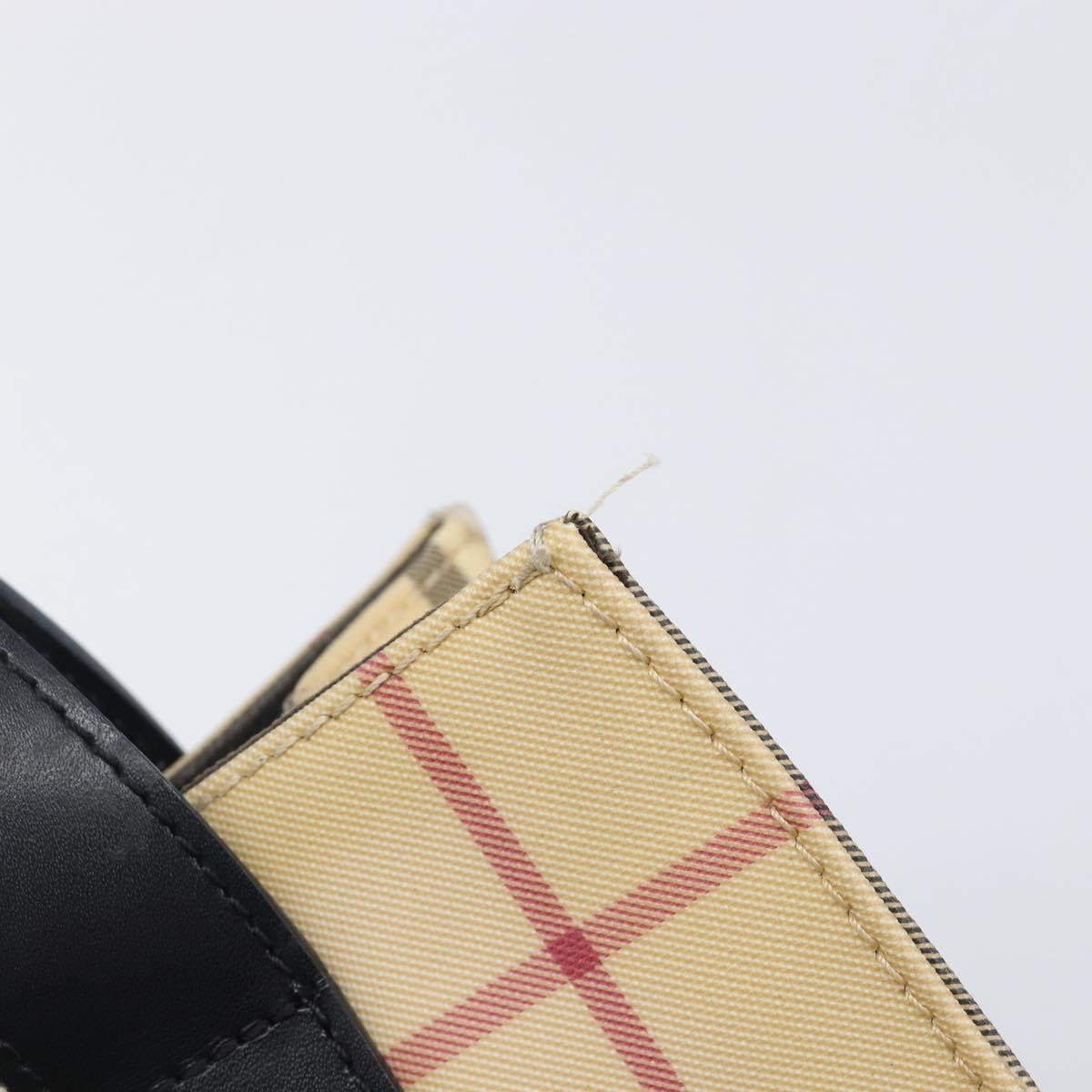 BURBERRY Nova Check Hand Bag PVC Leather Beige Black Auth BA16493