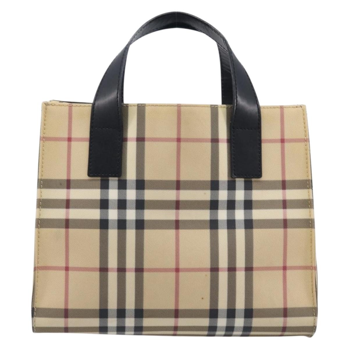 BURBERRY Nova Check Hand Bag PVC Leather Beige Black Auth BA16493