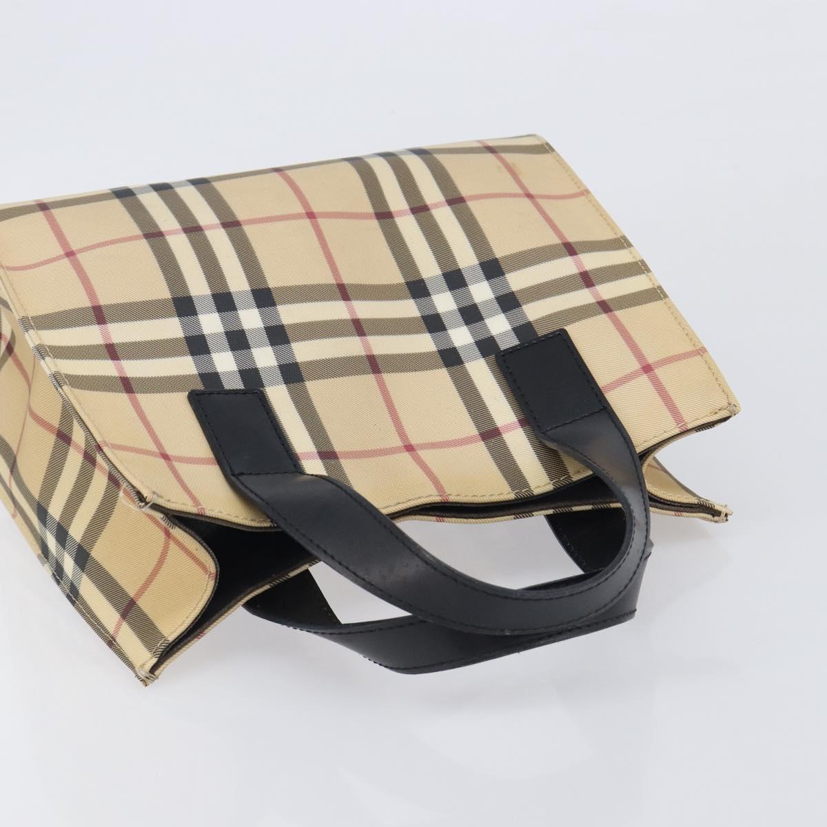 BURBERRY Nova Check Hand Bag PVC Leather Beige Black Auth BA16493
