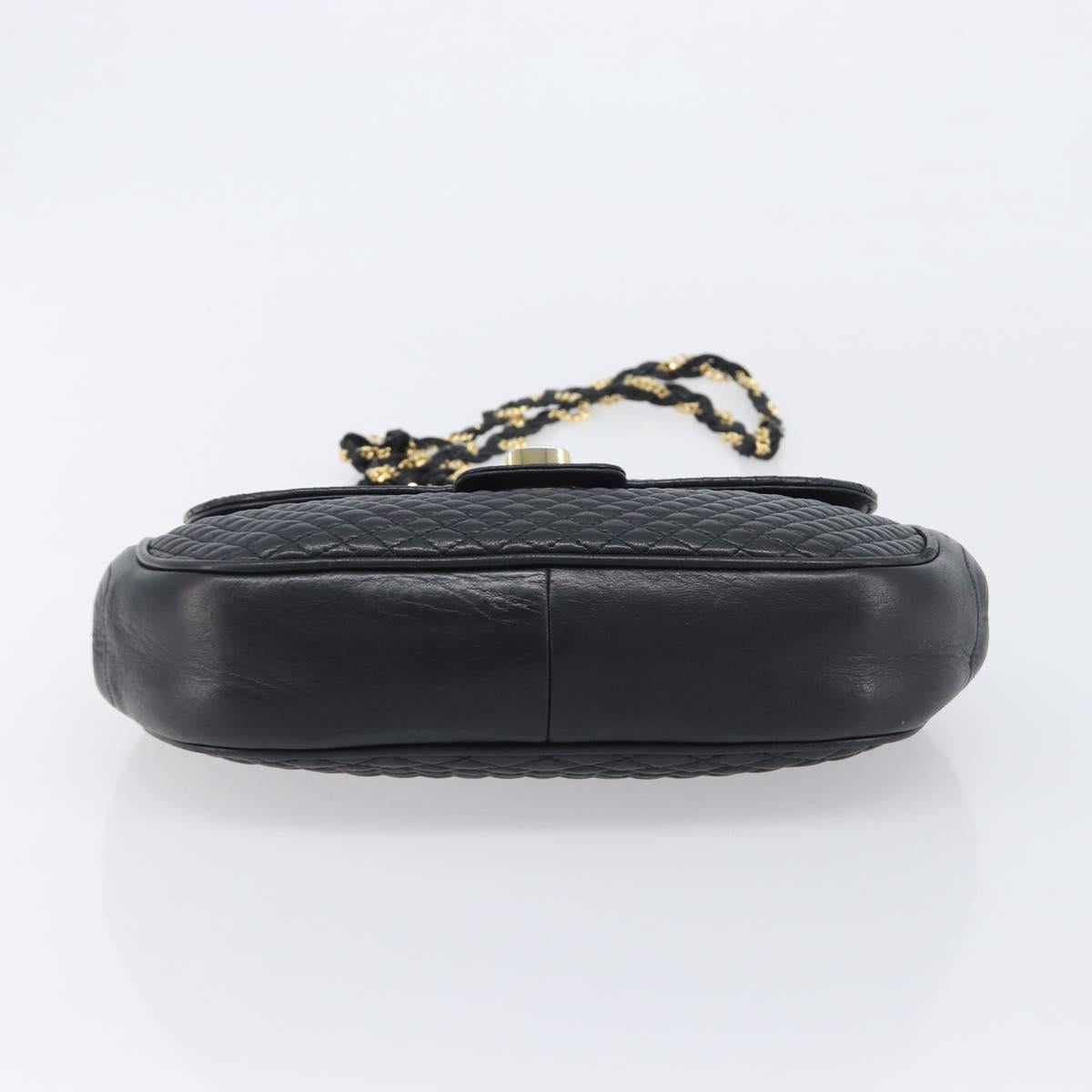 Bally Chain Shoulder Bag Leather Black Gold Tone Auth BA16494