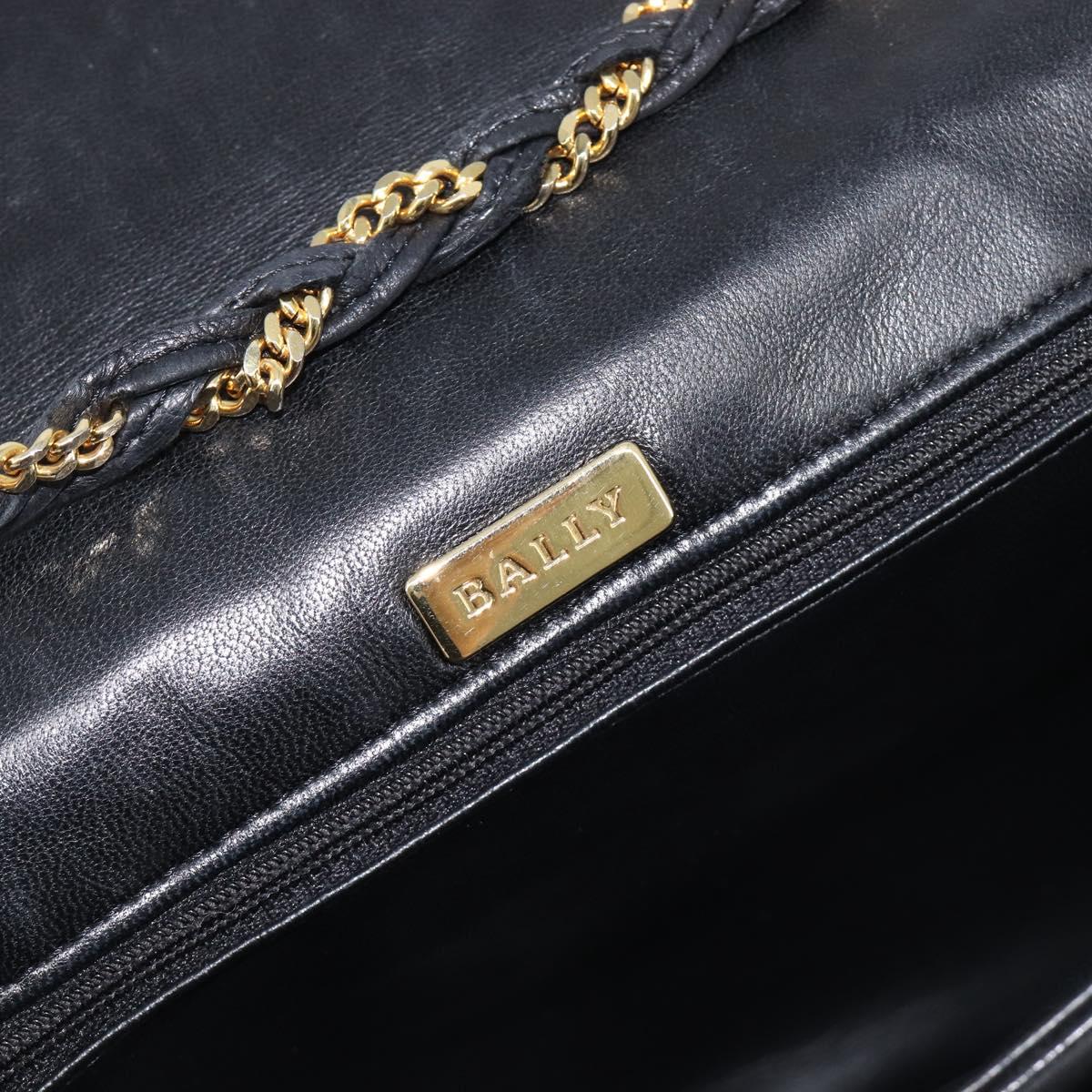 Bally Chain Shoulder Bag Leather Black Gold Tone Auth BA16494