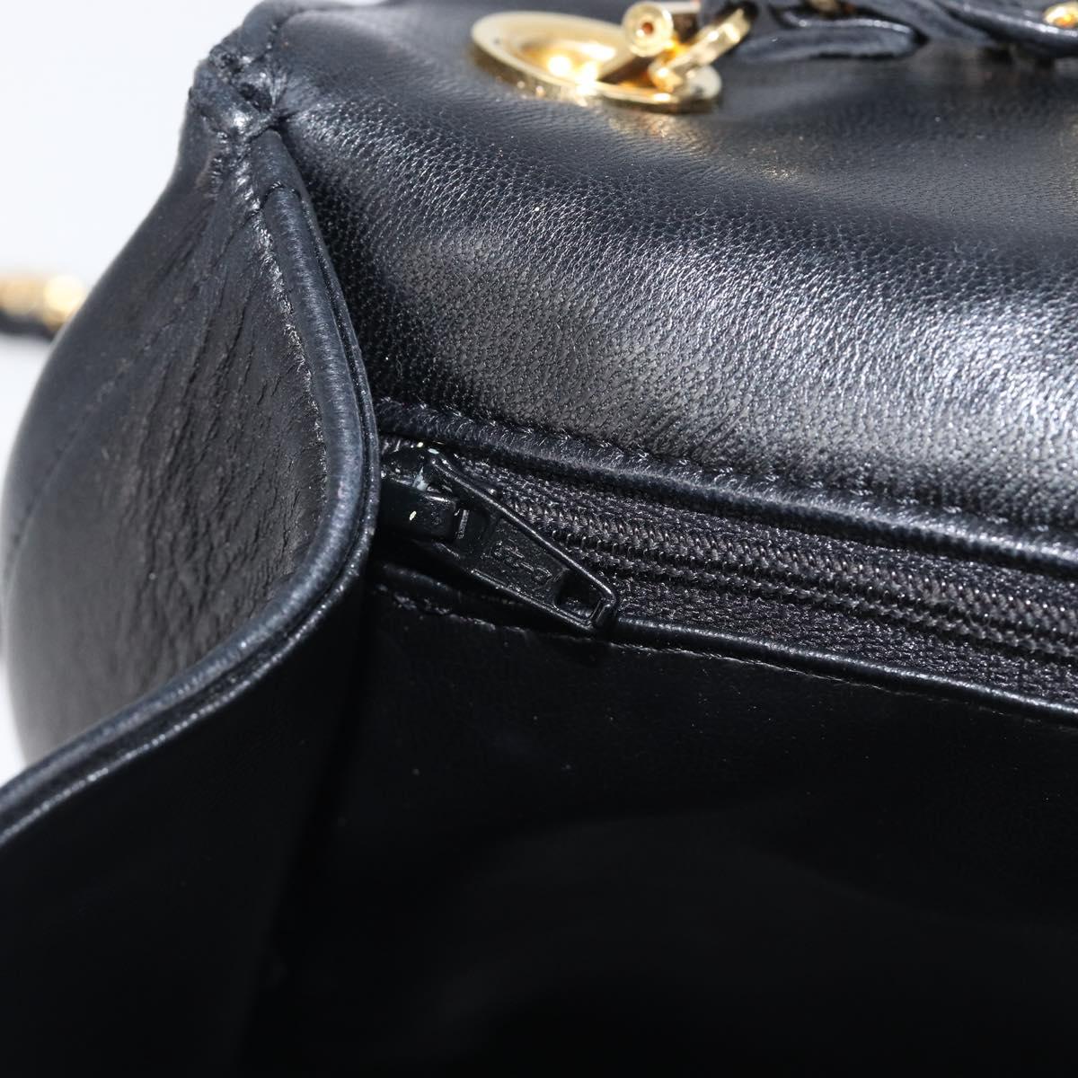 Bally Chain Shoulder Bag Leather Black Gold Tone Auth BA16494