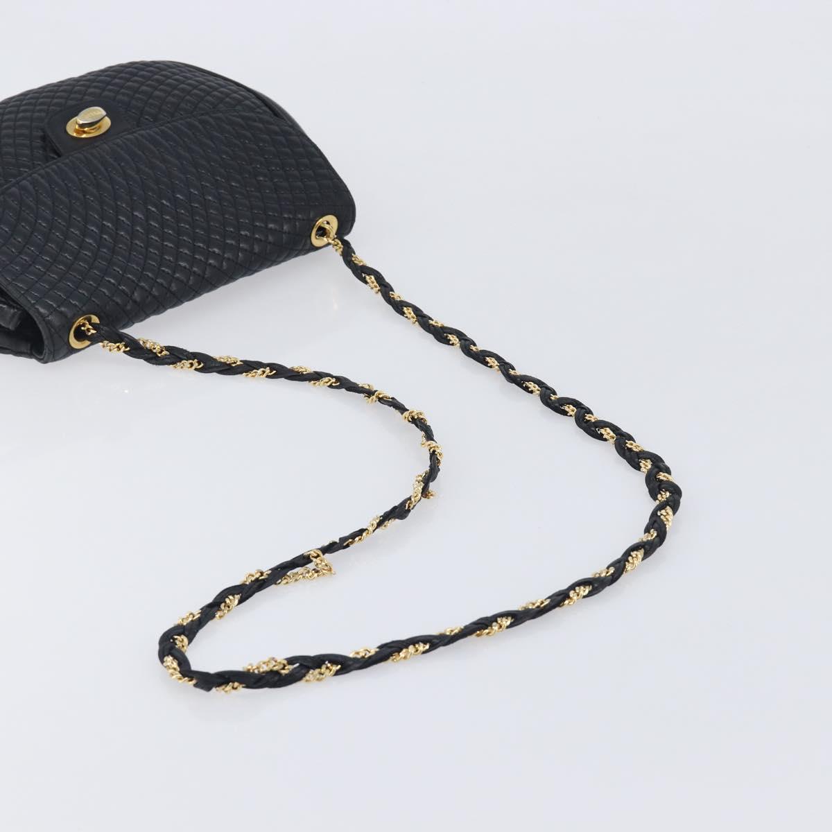 Bally Chain Shoulder Bag Leather Black Gold Tone Auth BA16494