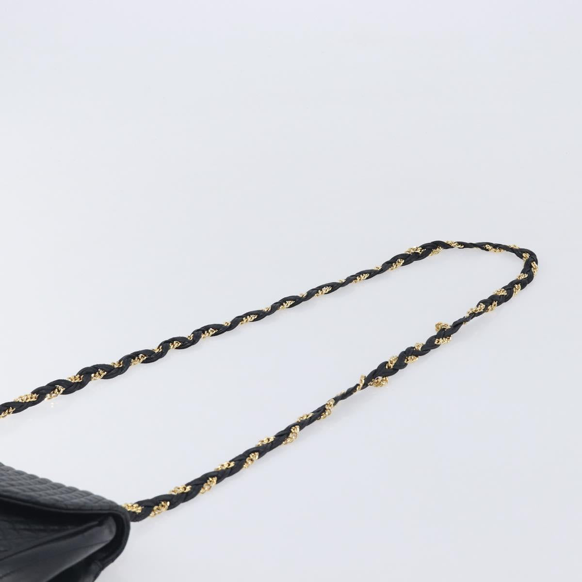 Bally Chain Shoulder Bag Leather Black Gold Tone Auth BA16494