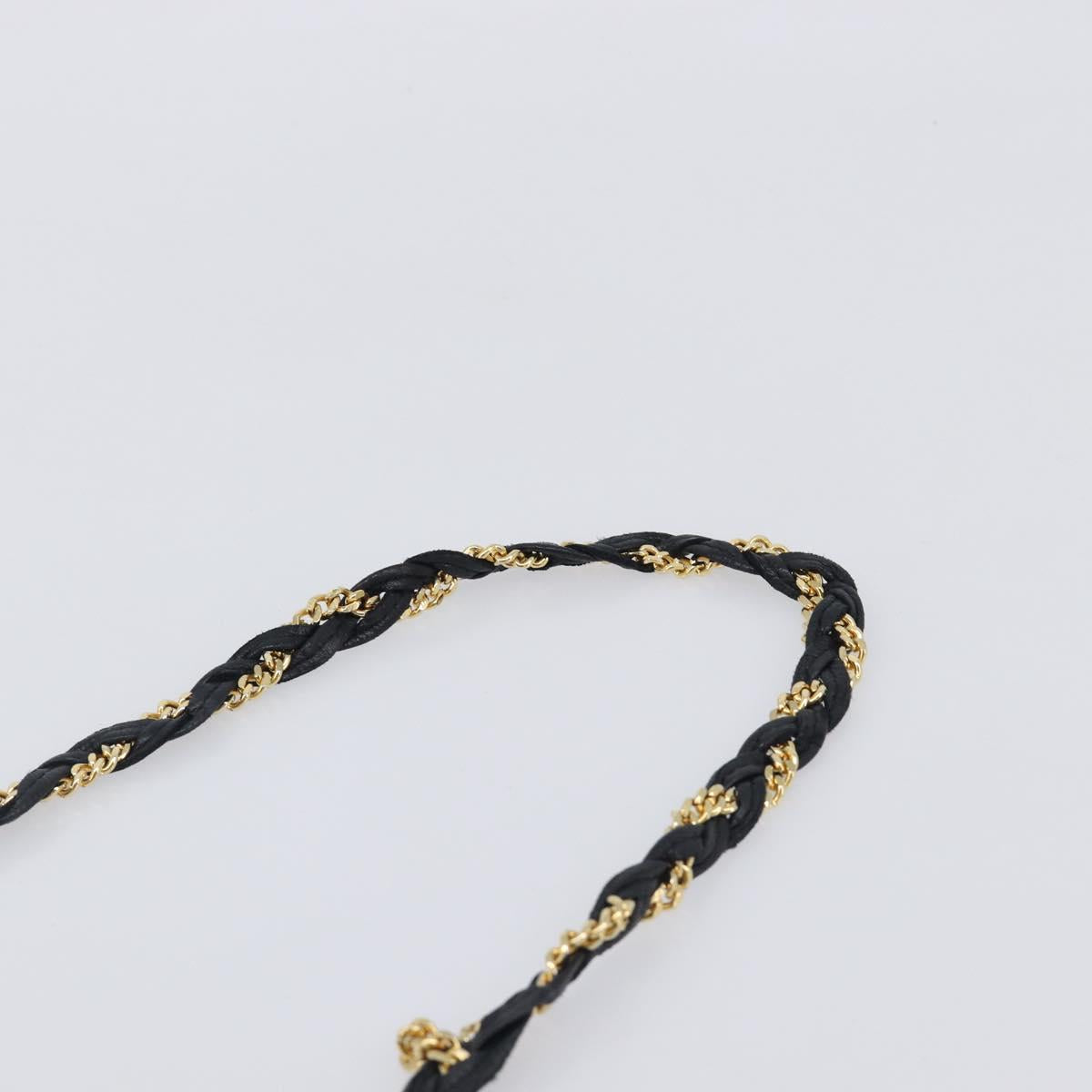 Bally Chain Shoulder Bag Leather Black Gold Tone Auth BA16494